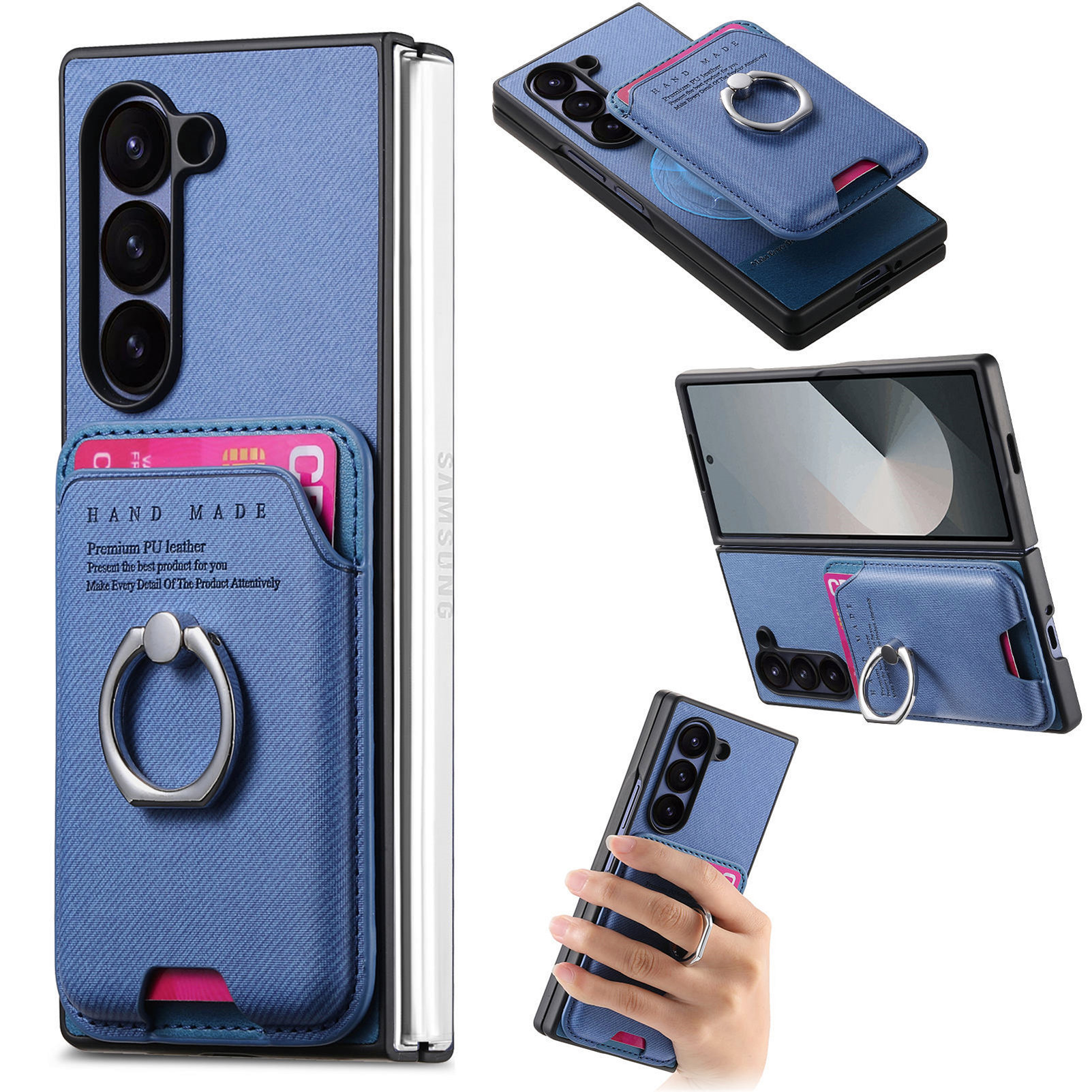 Compatible with Samsung Z Fold7/6/5 phone cases, 4/3 magnetic card holder, ring holder, and Honor V5 vegan leather protective case.
