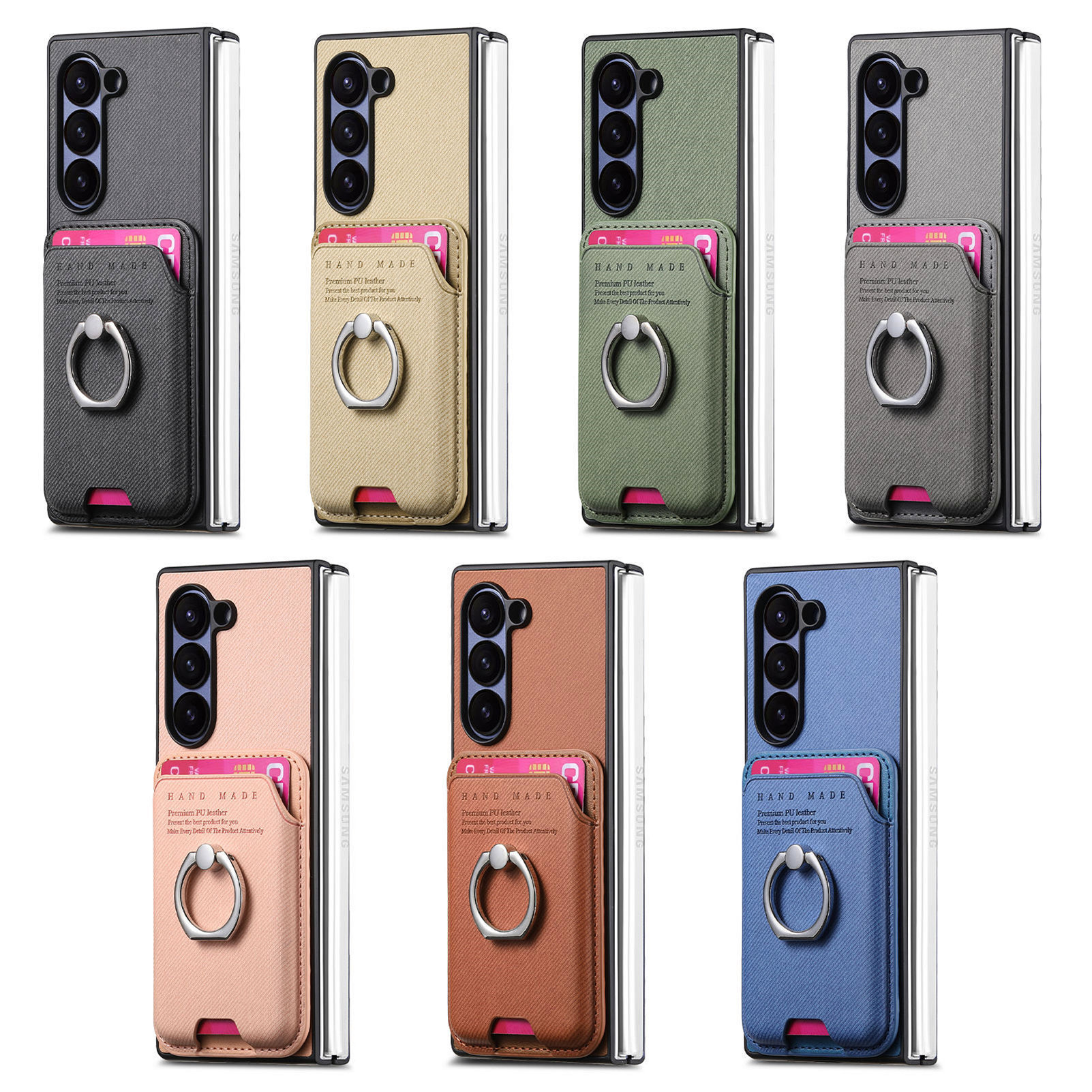 Compatible with Samsung Z Fold7/6/5 phone cases, 4/3 magnetic card holder, ring holder, and Honor V5 vegan leather protective case.
