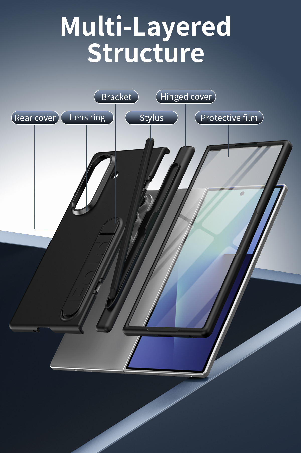 Compatible with Samsung Z Fold8/7/6 phone case, pen slot, pen holder, hinge, full-coverage protective case.