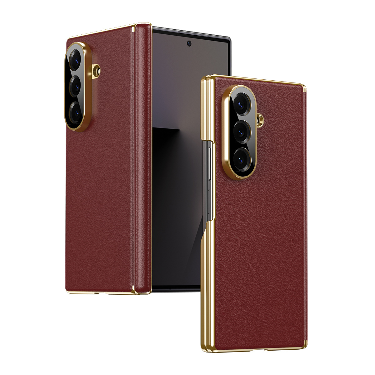 Compatible Samsung Z Fold8/7 phone case, electroplated leather, dual-axis, 6/5/4 folding screen, drop-proof protective case