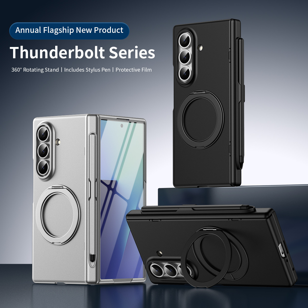 Compatible with Samsung Z Fold8/7/6 phone case, magnetic rotating stand with pen, 5/4/3 hinge, full coverage.