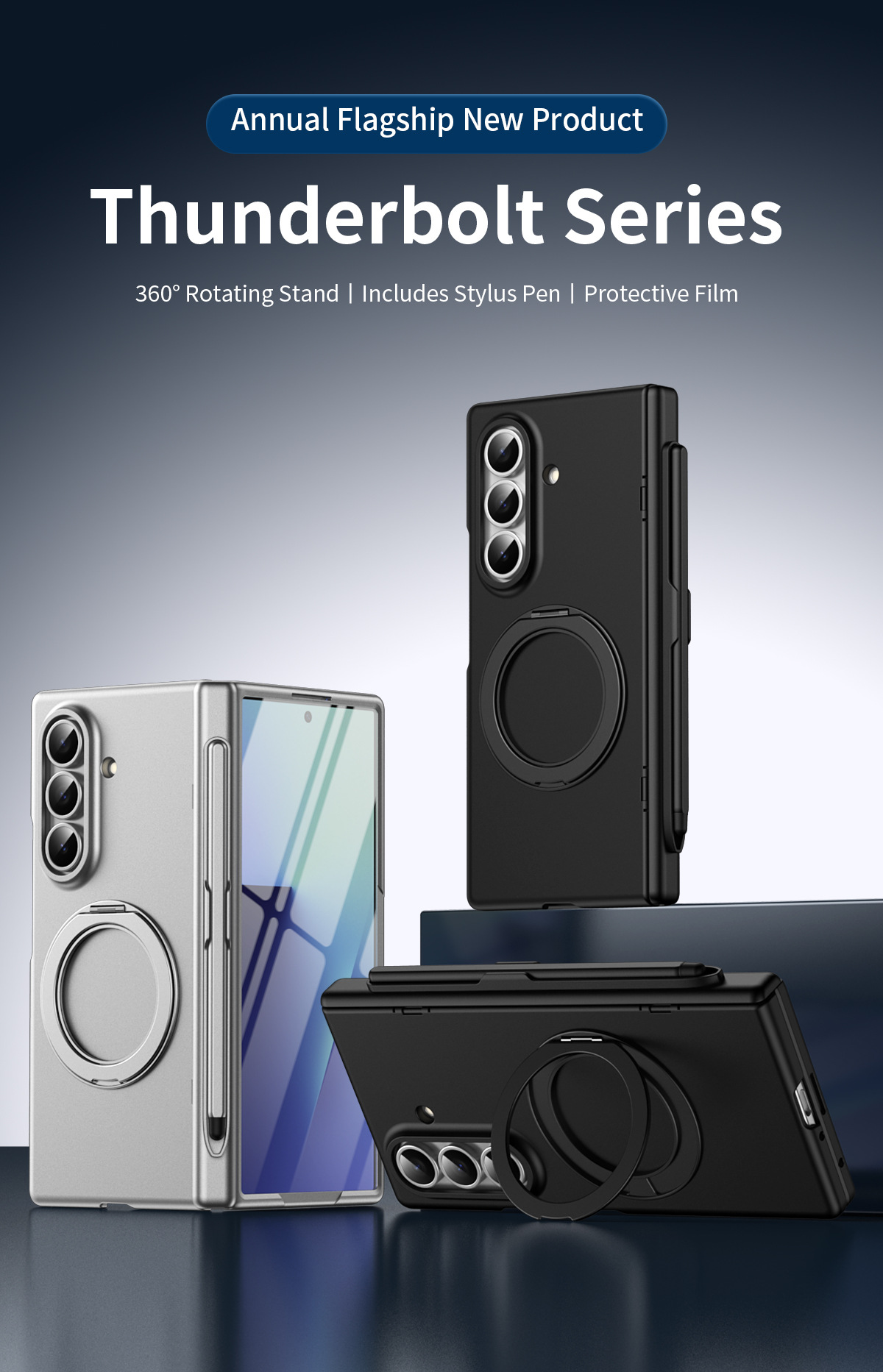 Compatible with Samsung Z Fold8/7/6 phone case, magnetic rotating stand with pen, 5/4/3 hinge, full coverage.