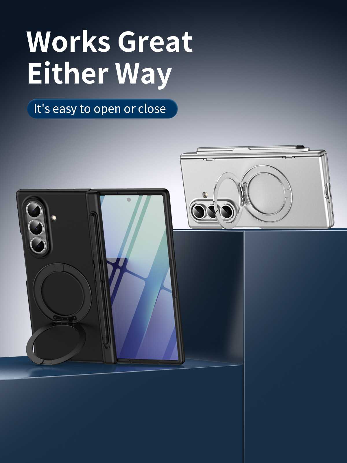 Compatible with Samsung Z Fold8/7/6 phone case, magnetic rotating stand with pen, 5/4/3 hinge, full coverage.