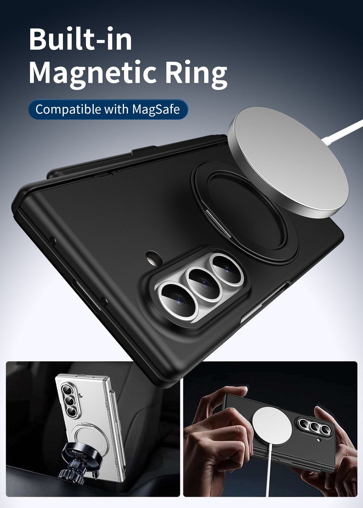 Compatible with Samsung Z Fold8/7/6 phone case, magnetic rotating stand with pen, 5/4/3 hinge, full coverage.