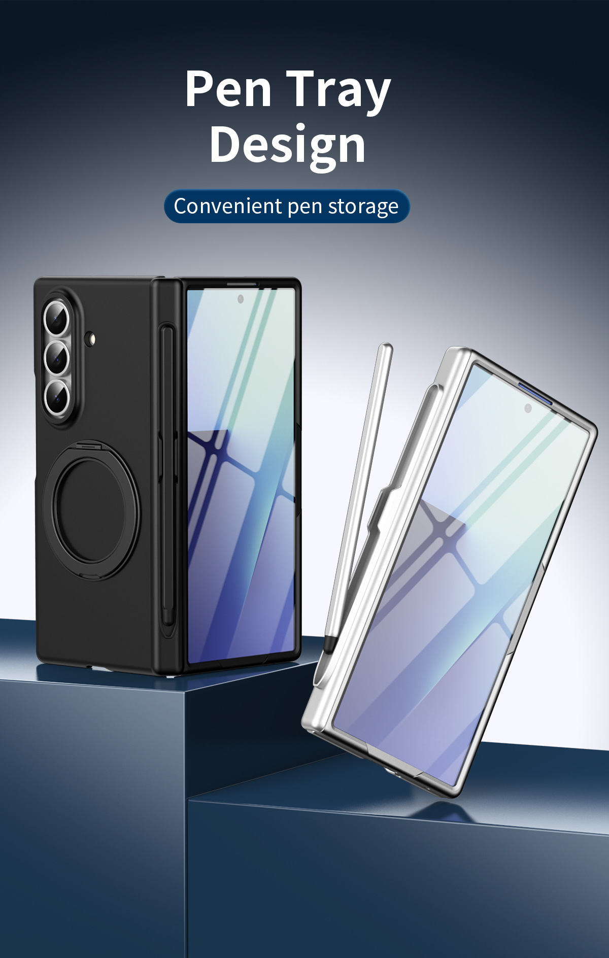 Compatible with Samsung Z Fold8/7/6 phone case, magnetic rotating stand with pen, 5/4/3 hinge, full coverage.