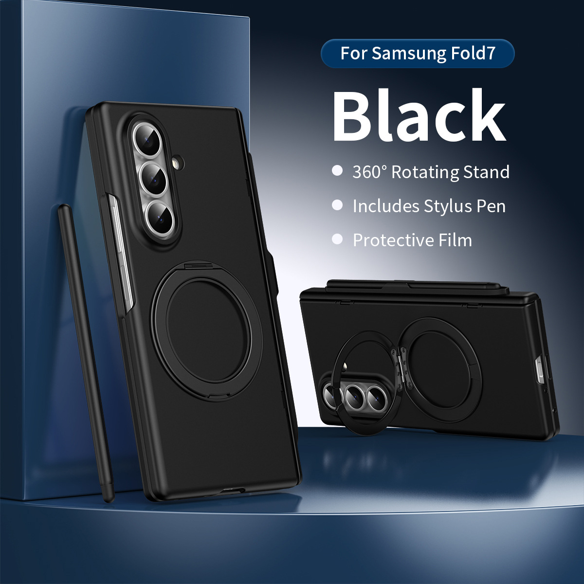Compatible with Samsung Z Fold8/7/6 phone case, magnetic rotating stand with pen, 5/4/3 hinge, full coverage.