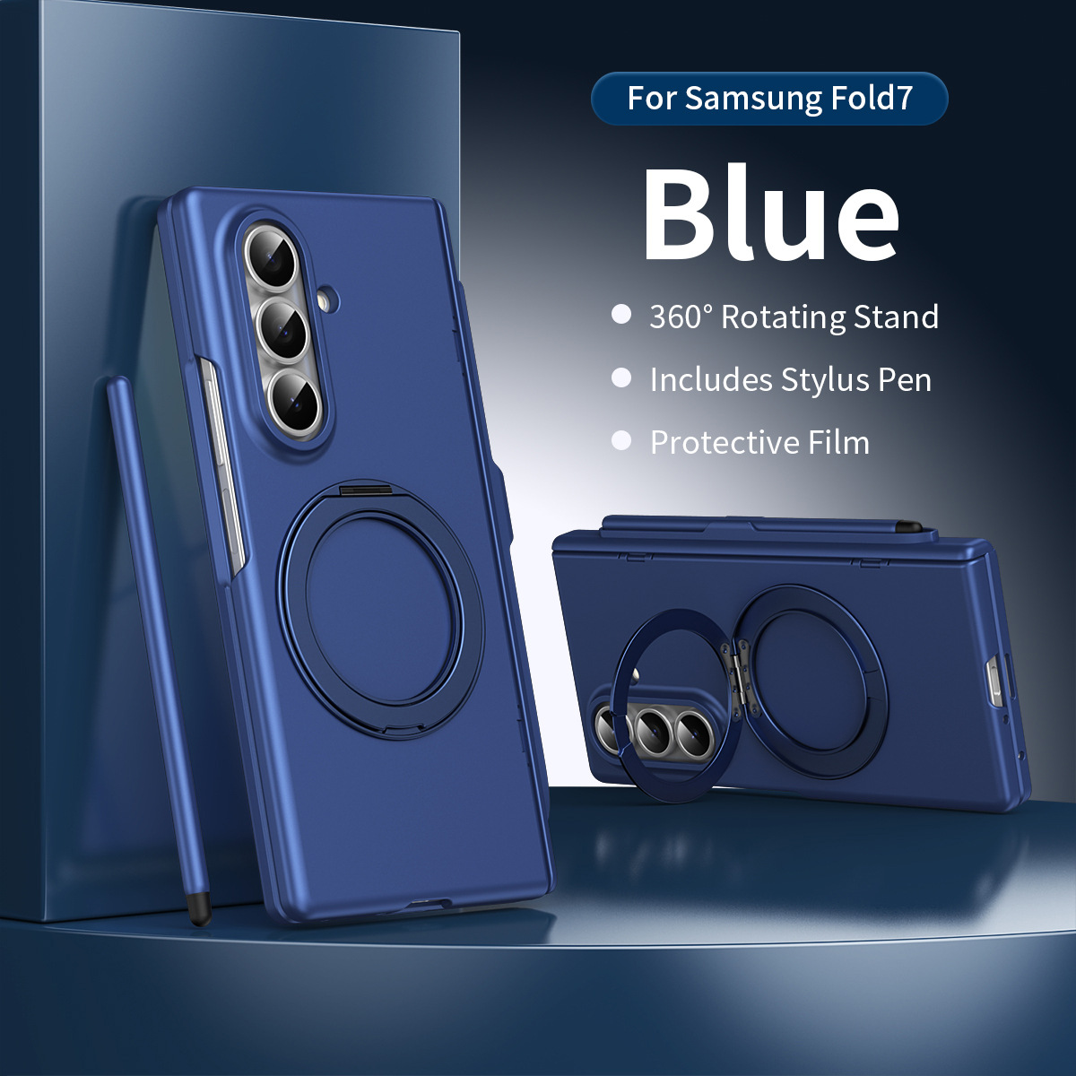 Compatible with Samsung Z Fold8/7/6 phone case, magnetic rotating stand with pen, 5/4/3 hinge, full coverage.