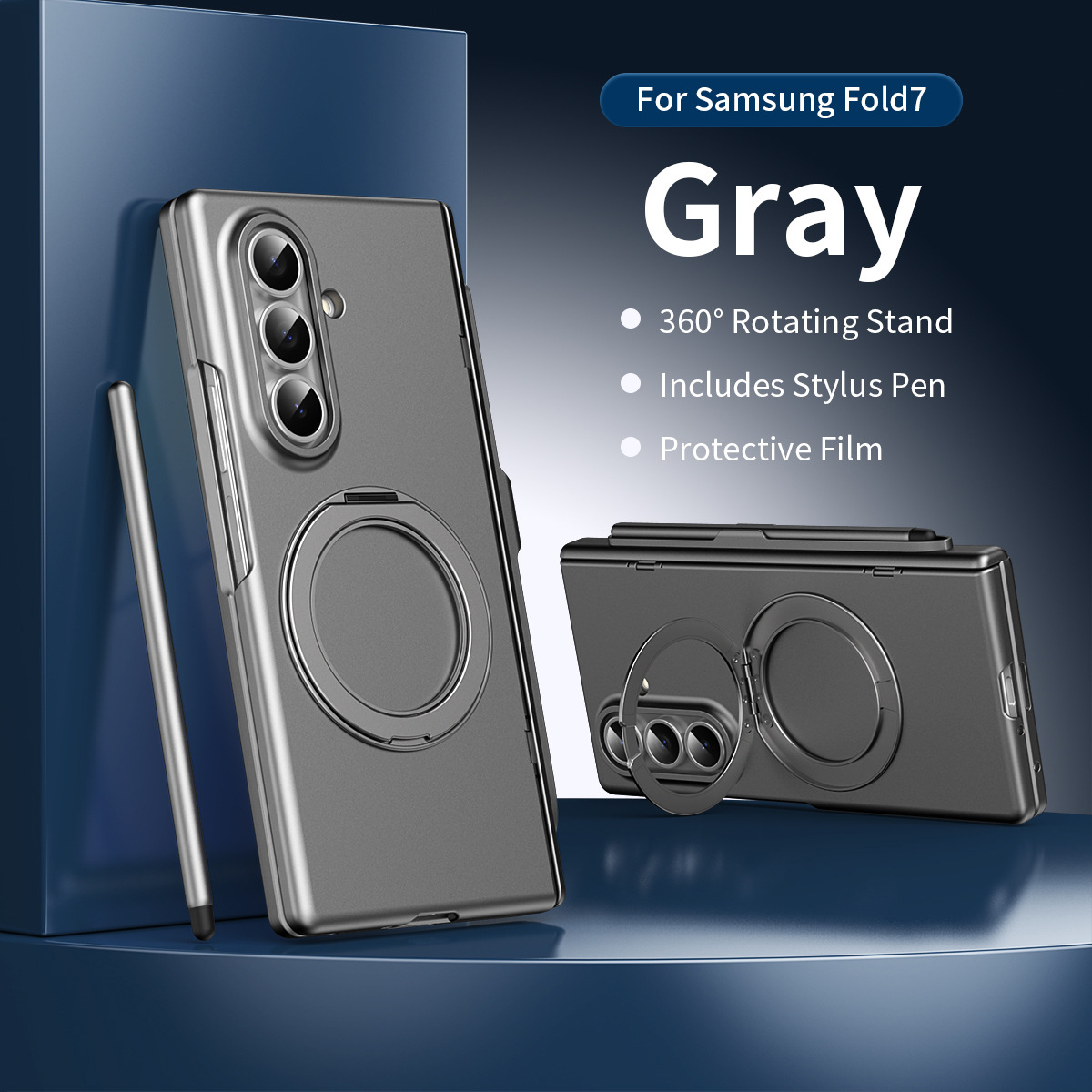 Compatible with Samsung Z Fold8/7/6 phone case, magnetic rotating stand with pen, 5/4/3 hinge, full coverage.