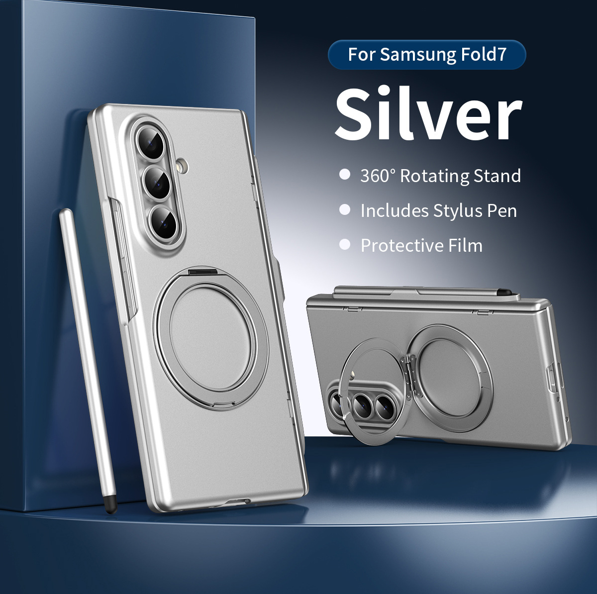 Compatible with Samsung Z Fold8/7/6 phone case, magnetic rotating stand with pen, 5/4/3 hinge, full coverage.