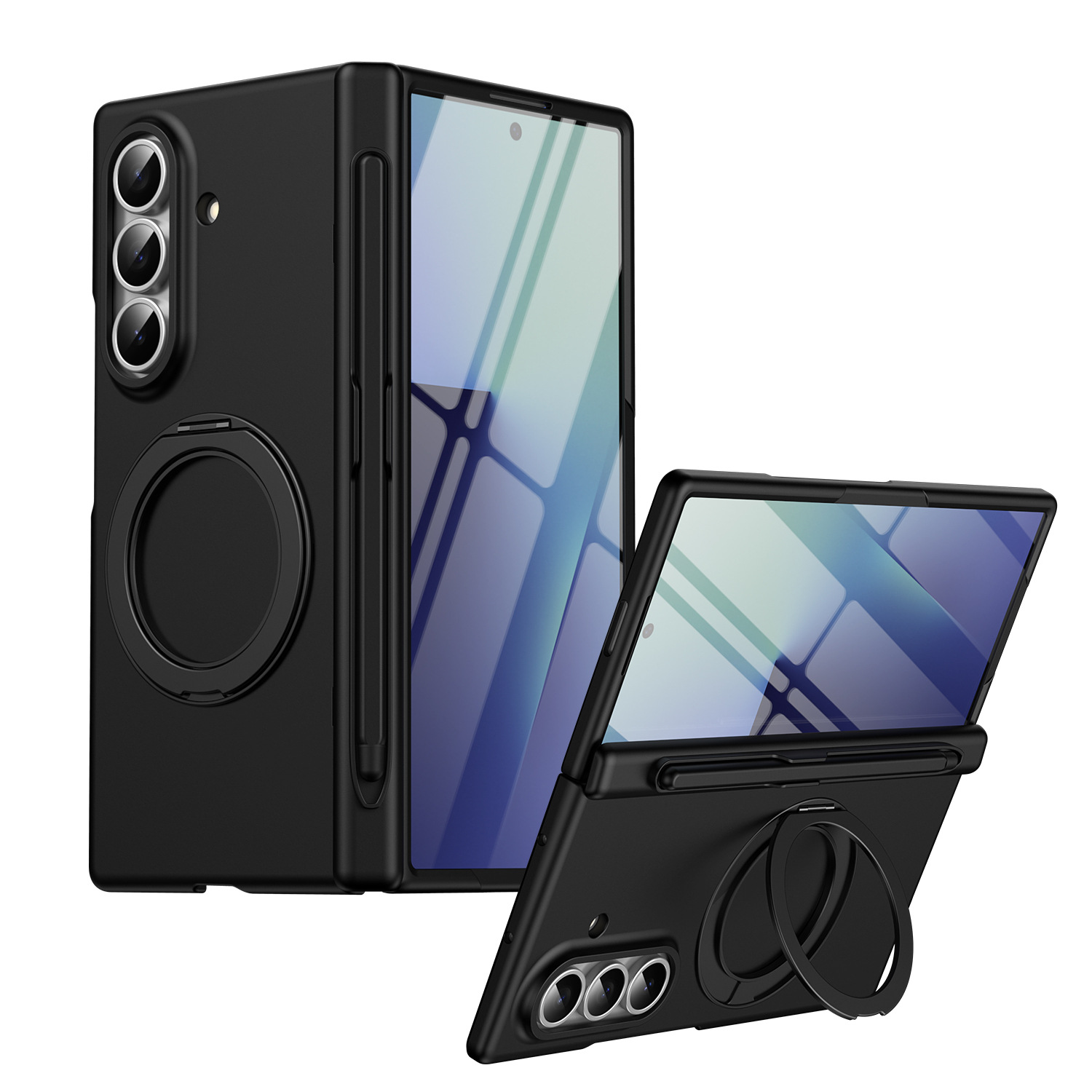 Compatible with Samsung Z Fold8/7/6 phone case, magnetic rotating stand with pen, 5/4/3 hinge, full coverage.
