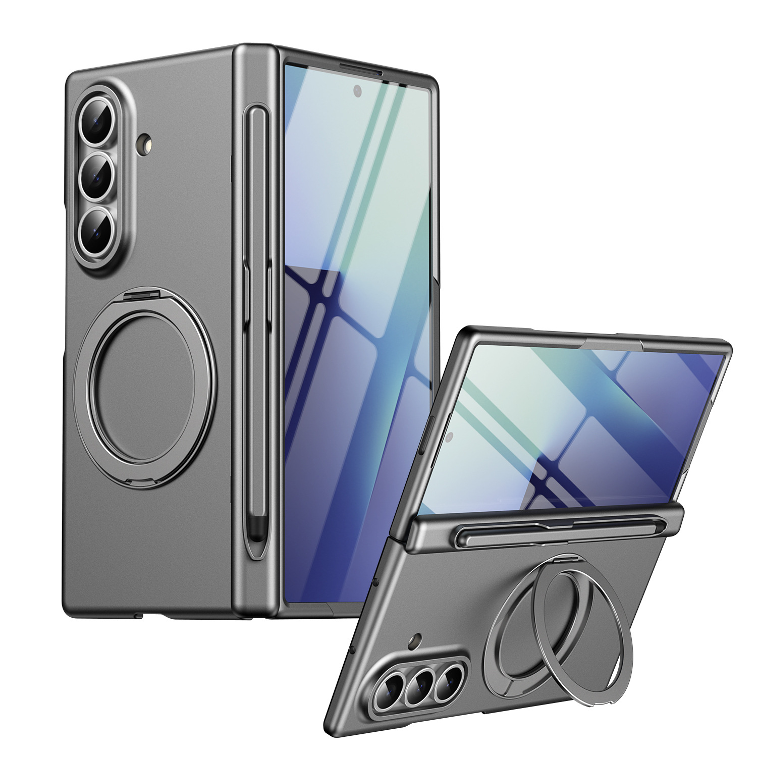 Compatible with Samsung Z Fold8/7/6 phone case, magnetic rotating stand with pen, 5/4/3 hinge, full coverage.