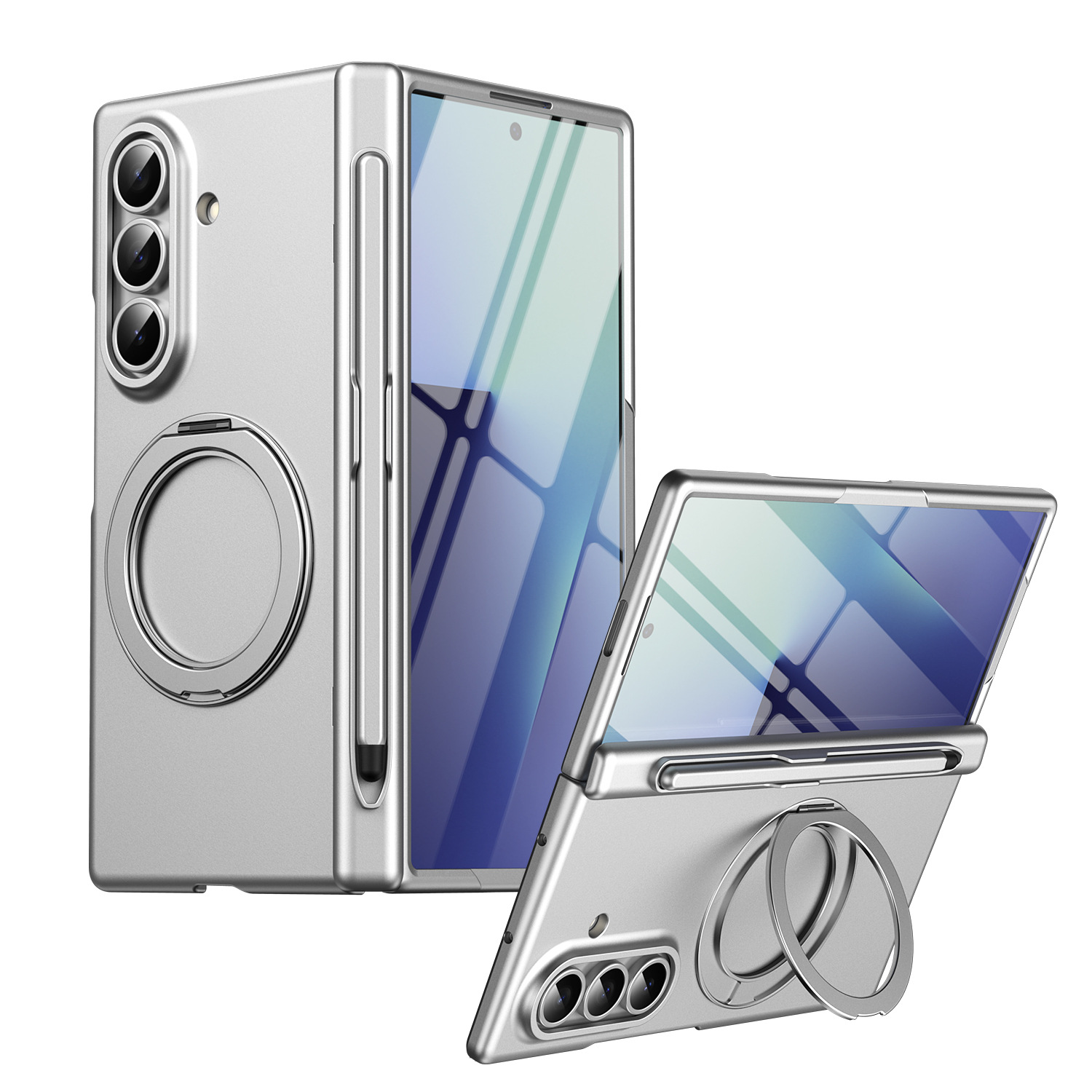 Compatible with Samsung Z Fold8/7/6 phone case, magnetic rotating stand with pen, 5/4/3 hinge, full coverage.