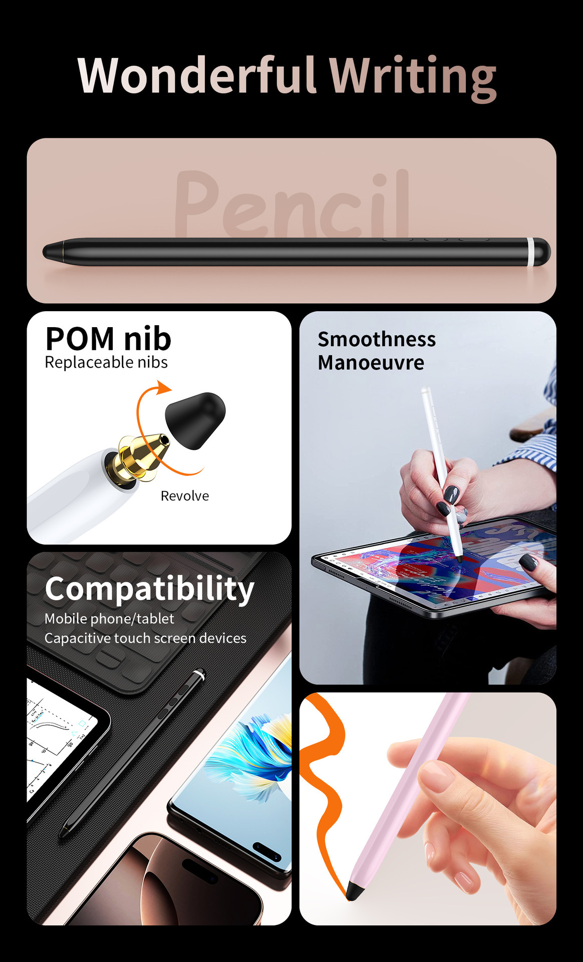 Compatible with Samsung ZFold8/7 Bluetooth electronic pen, Apple and Huawei smart remote photography touch stylus