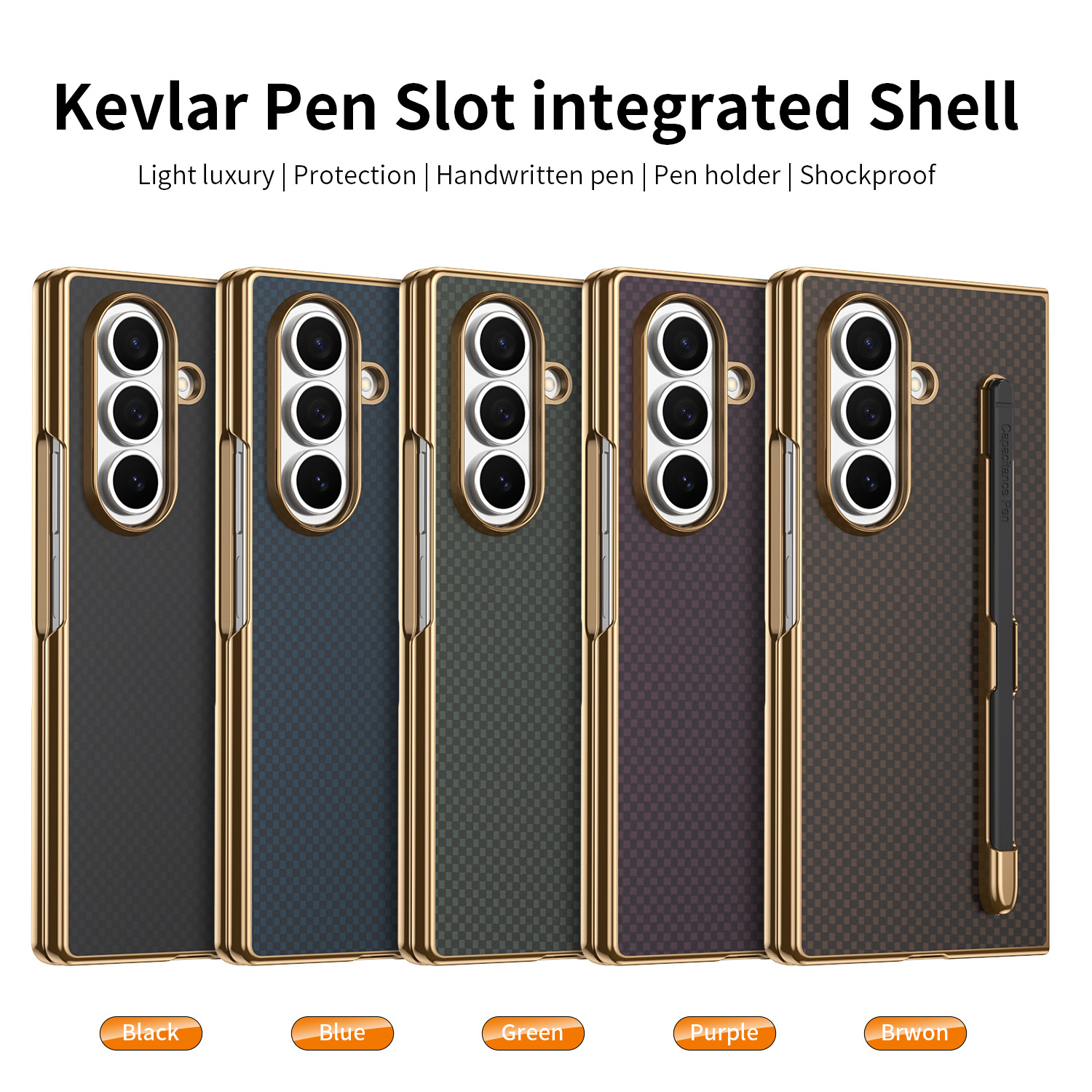 Compatible Samsung Z Fold8 Ultra phone case 7/6 with pen, electroplated Kevlar texture 5/4/3 shockproof protective case