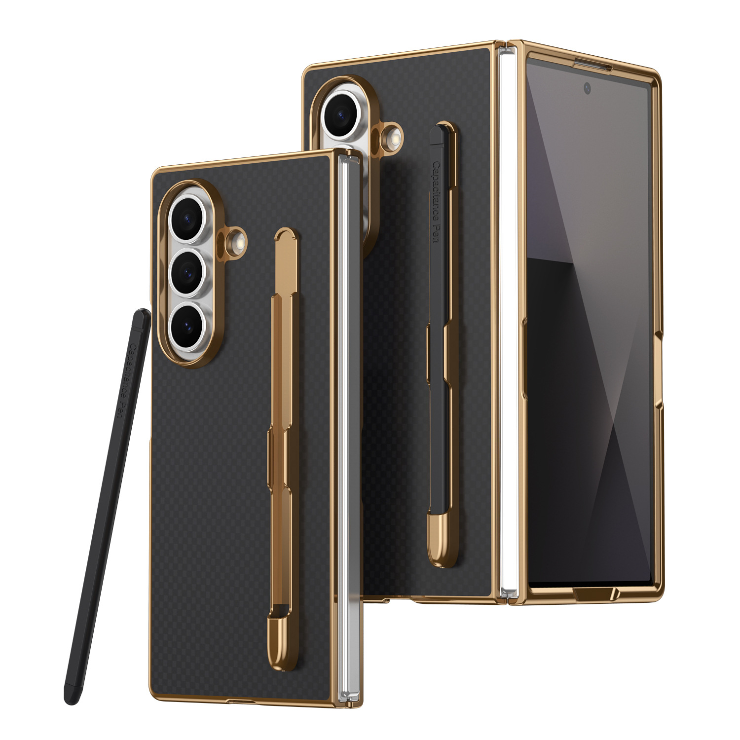 Compatible Samsung Z Fold8 Ultra phone case 7/6 with pen, electroplated Kevlar texture 5/4/3 shockproof protective case
