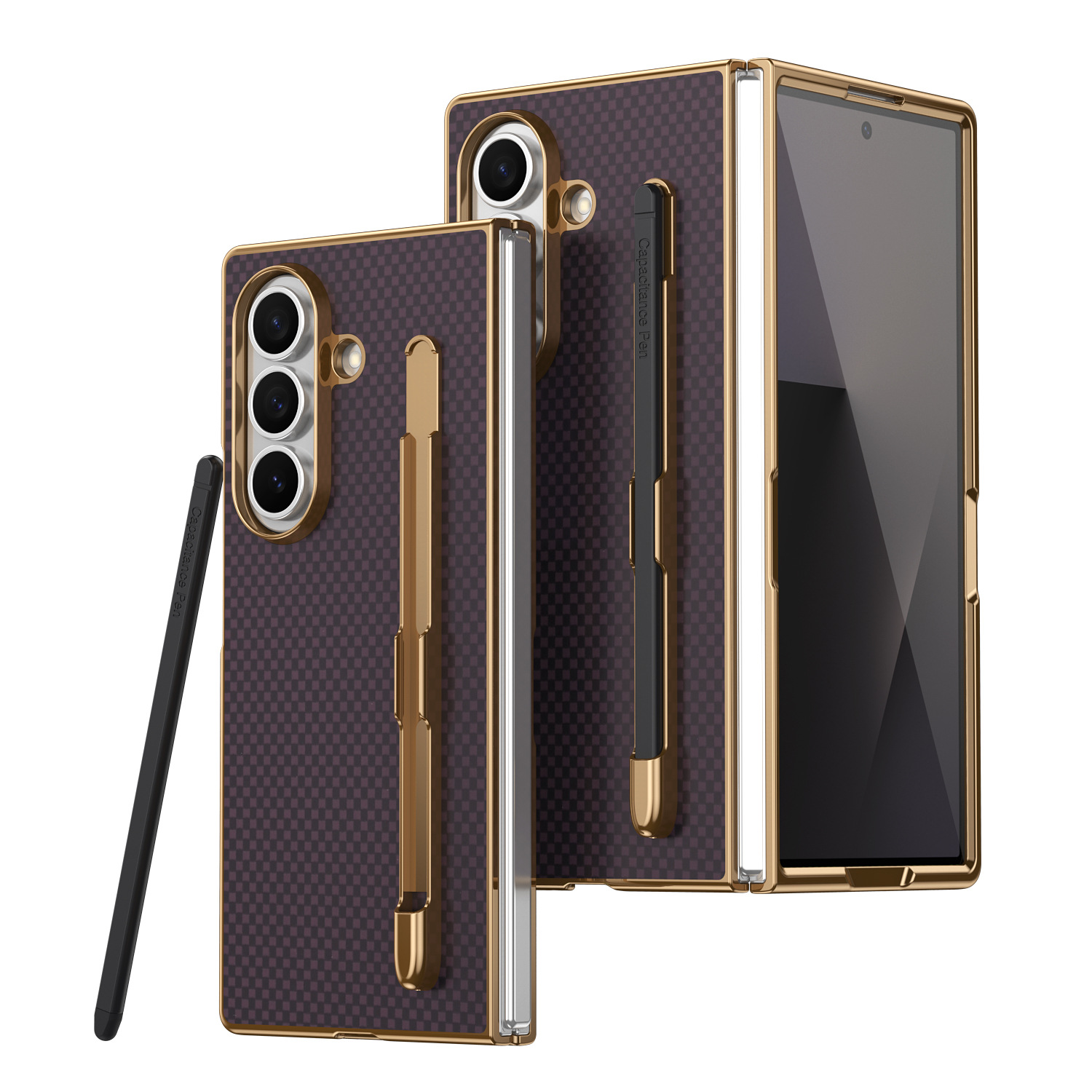 Compatible Samsung Z Fold8 Ultra phone case 7/6 with pen, electroplated Kevlar texture 5/4/3 shockproof protective case