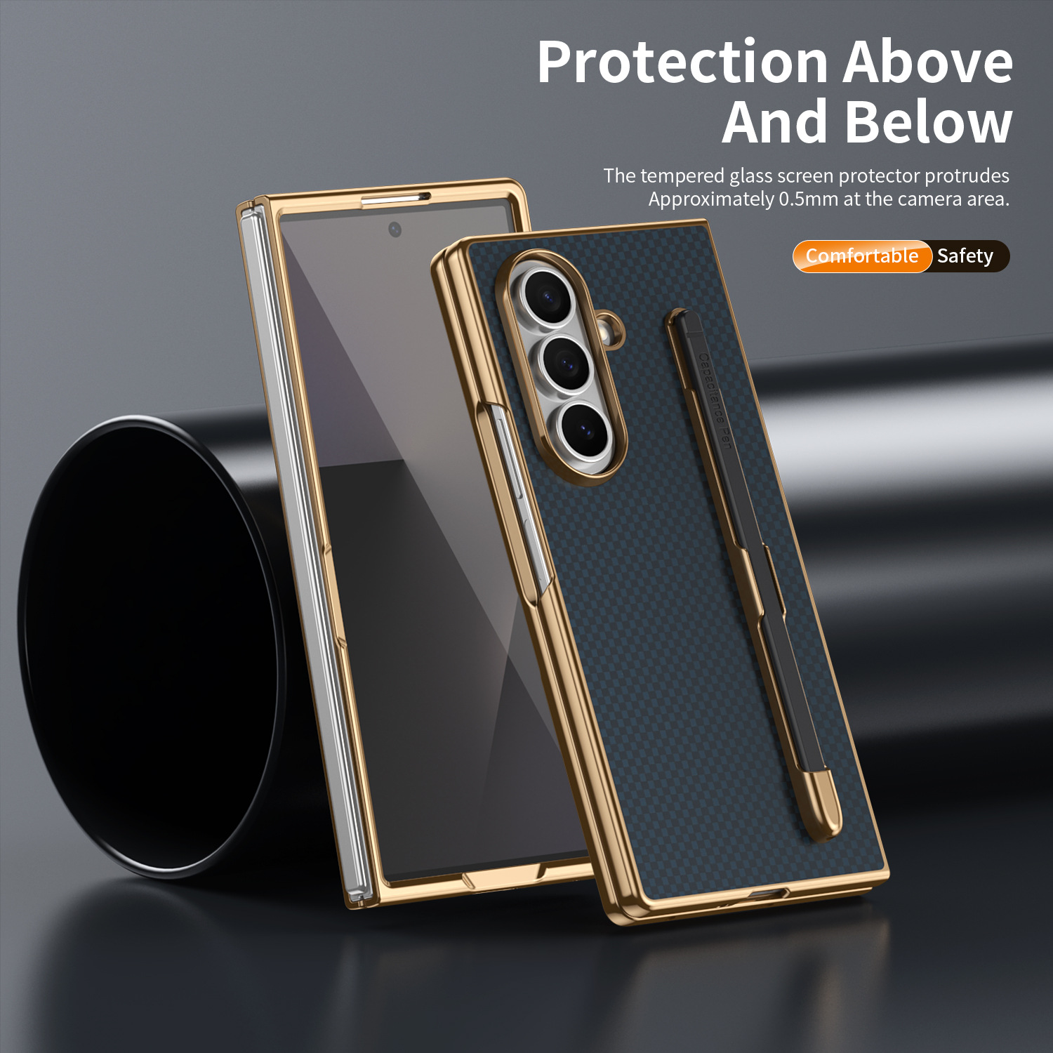 Compatible Samsung Z Fold8 Ultra phone case 7/6 with pen, electroplated Kevlar texture 5/4/3 shockproof protective case