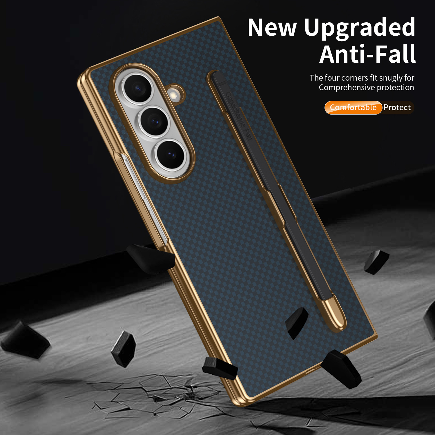Compatible Samsung Z Fold8 Ultra phone case 7/6 with pen, electroplated Kevlar texture 5/4/3 shockproof protective case