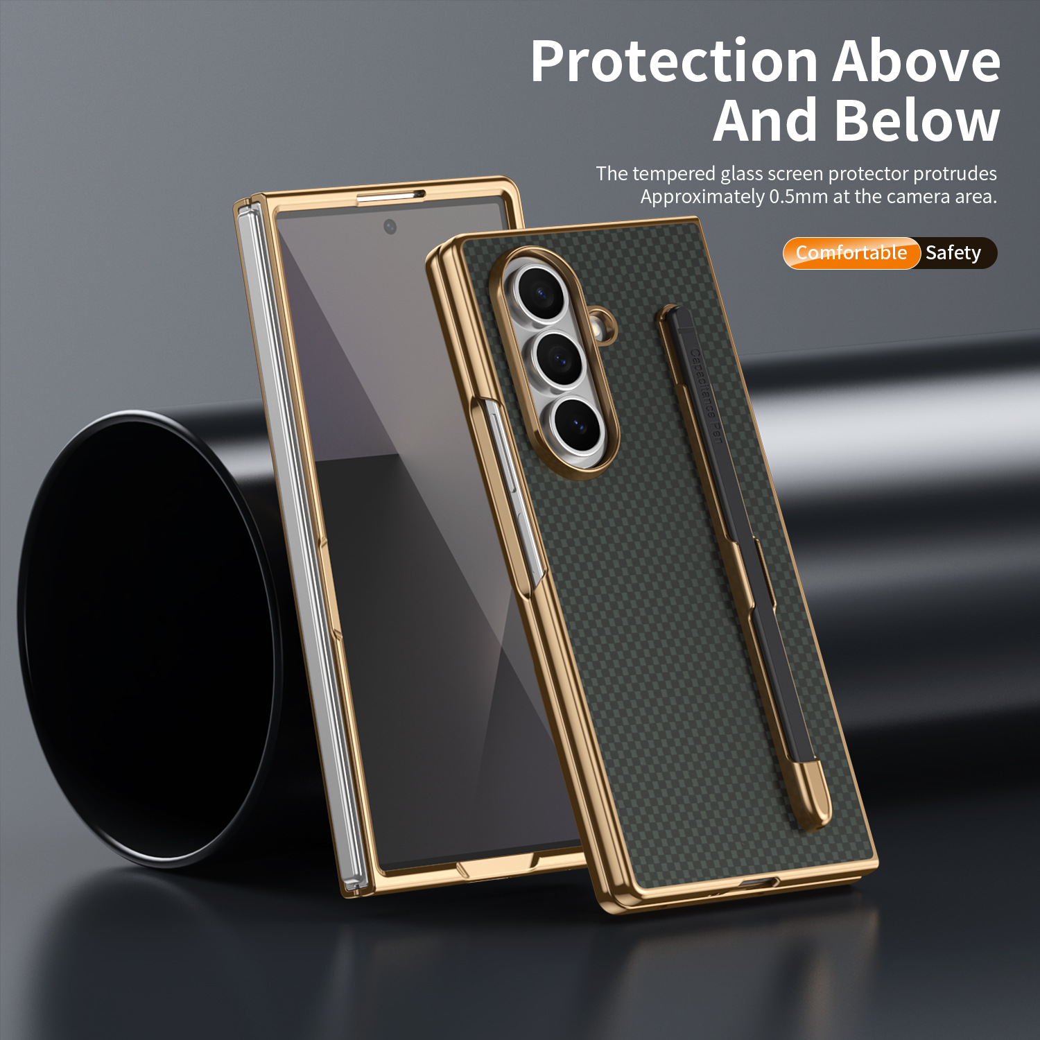 Compatible Samsung Z Fold8 Ultra phone case 7/6 with pen, electroplated Kevlar texture 5/4/3 shockproof protective case