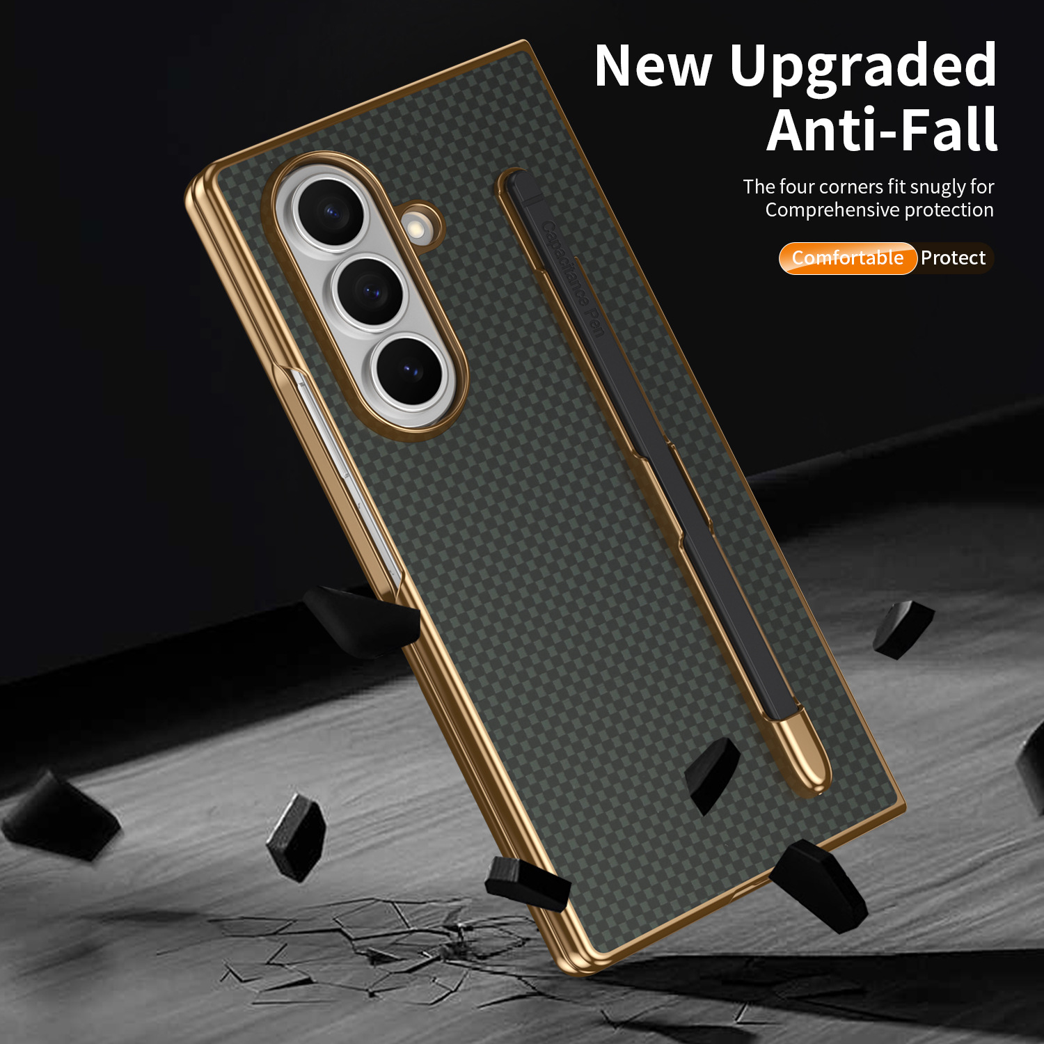 Compatible Samsung Z Fold8 Ultra phone case 7/6 with pen, electroplated Kevlar texture 5/4/3 shockproof protective case