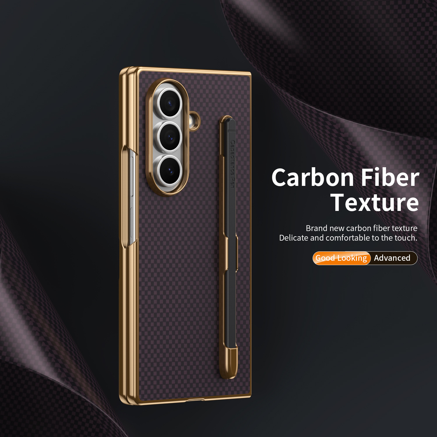 Compatible Samsung Z Fold8 Ultra phone case 7/6 with pen, electroplated Kevlar texture 5/4/3 shockproof protective case
