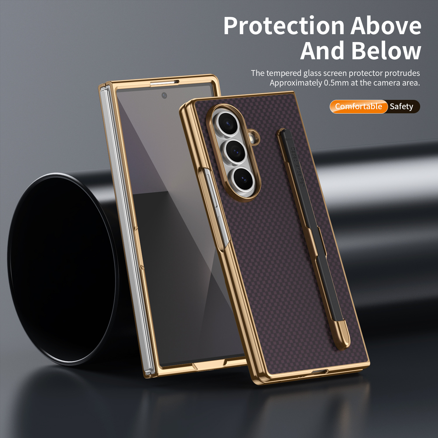 Compatible Samsung Z Fold8 Ultra phone case 7/6 with pen, electroplated Kevlar texture 5/4/3 shockproof protective case