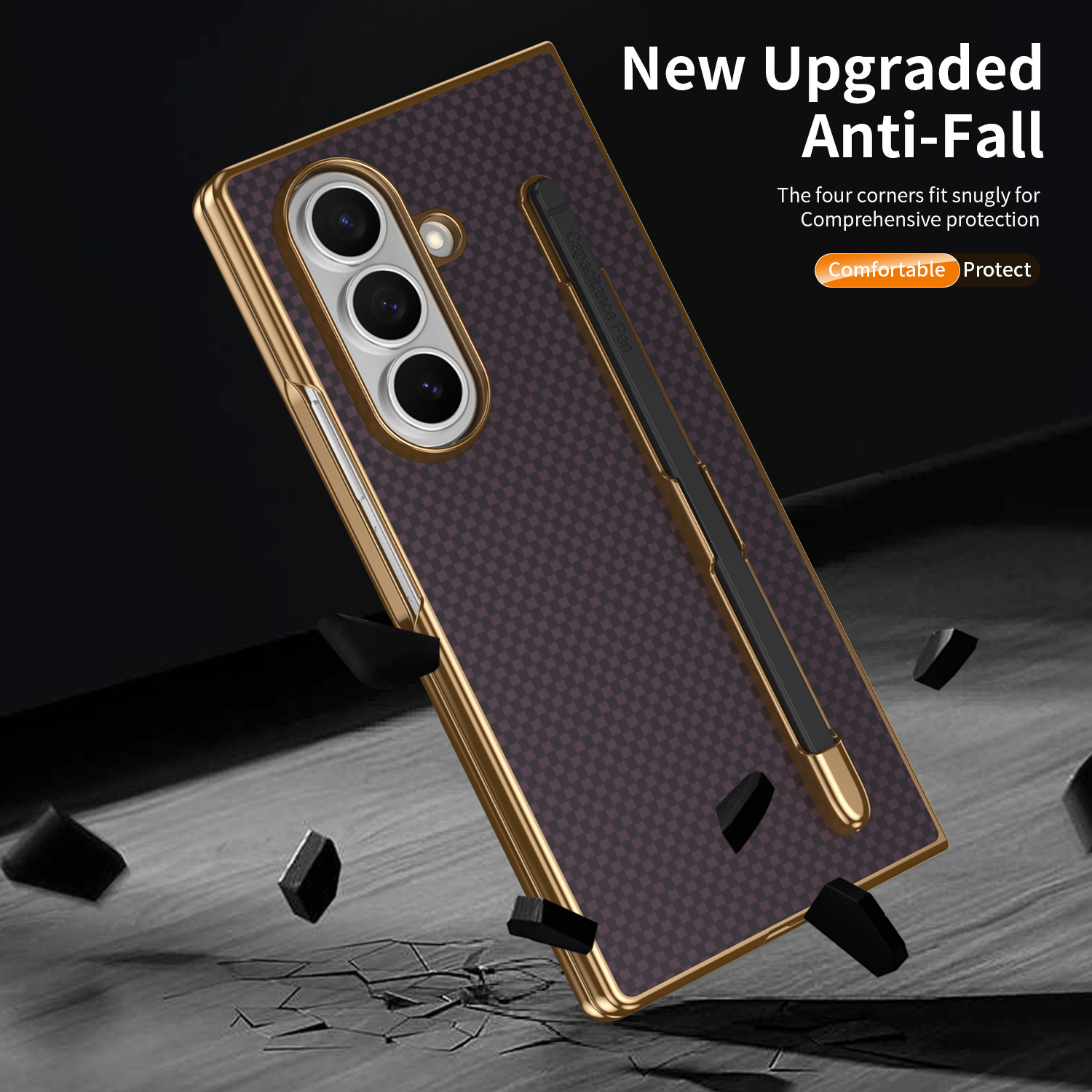 Compatible Samsung Z Fold8 Ultra phone case 7/6 with pen, electroplated Kevlar texture 5/4/3 shockproof protective case