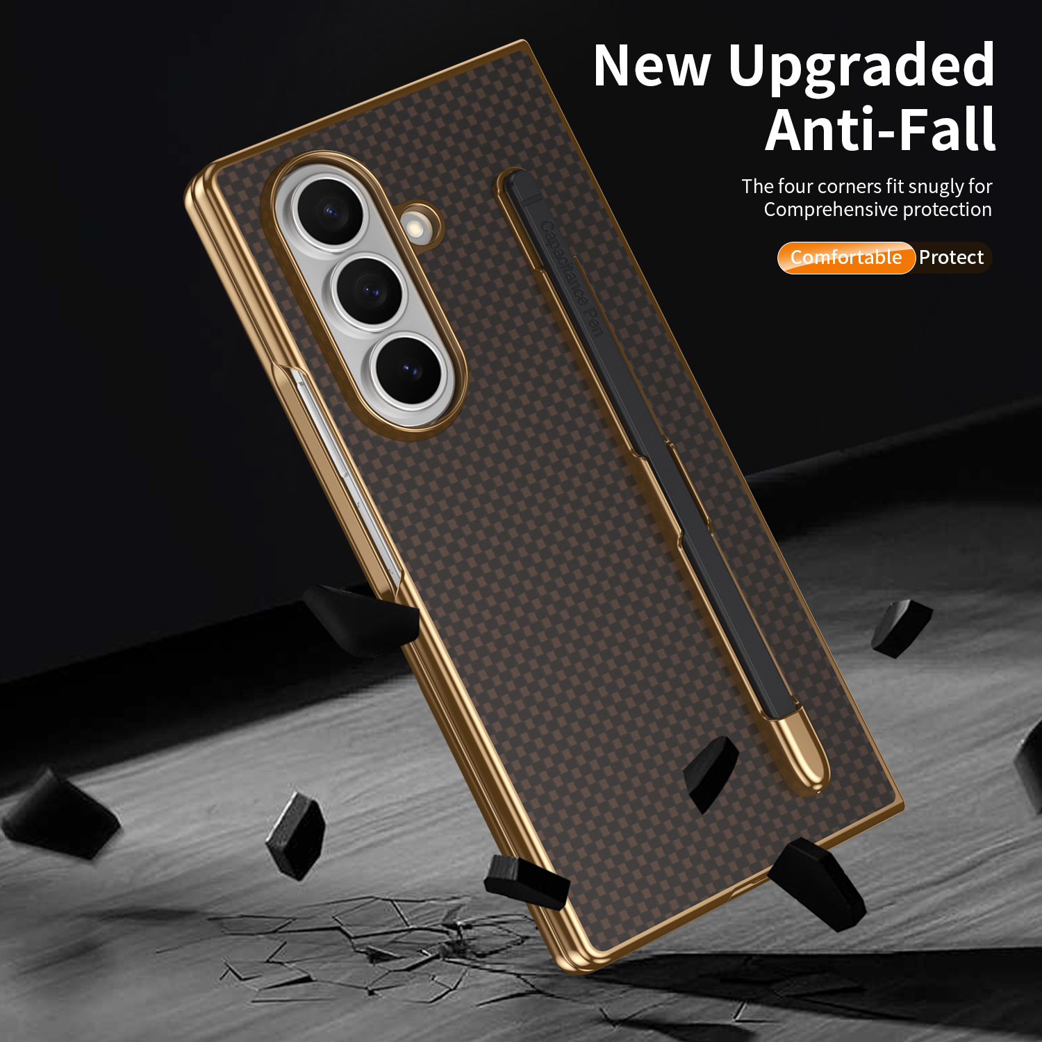Compatible Samsung Z Fold8 Ultra phone case 7/6 with pen, electroplated Kevlar texture 5/4/3 shockproof protective case