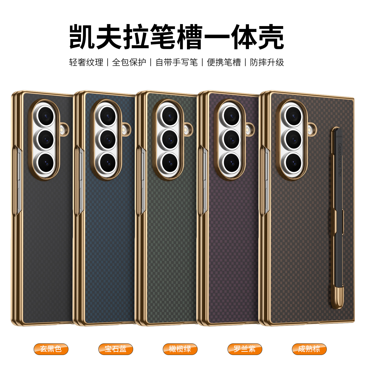 Compatible Samsung Z Fold8 Ultra phone case 7/6 with pen, electroplated Kevlar texture 5/4/3 shockproof protective case