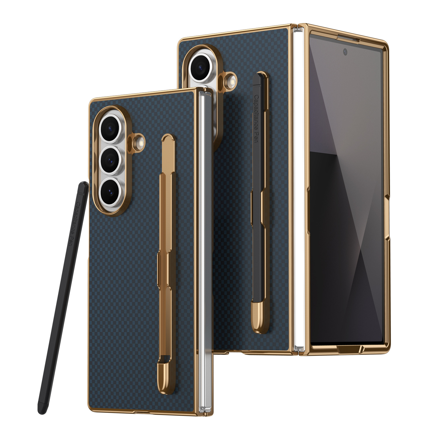 Compatible Samsung Z Fold8 Ultra phone case 7/6 with pen, electroplated Kevlar texture 5/4/3 shockproof protective case