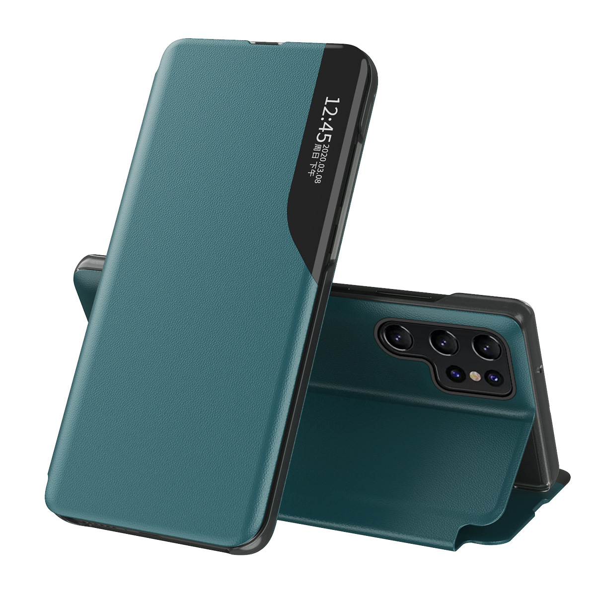 Compatible with Samsung S26 Ultra phone case, 25 Plus half-side window, 24U vegan leather flip cover, S23 protective case