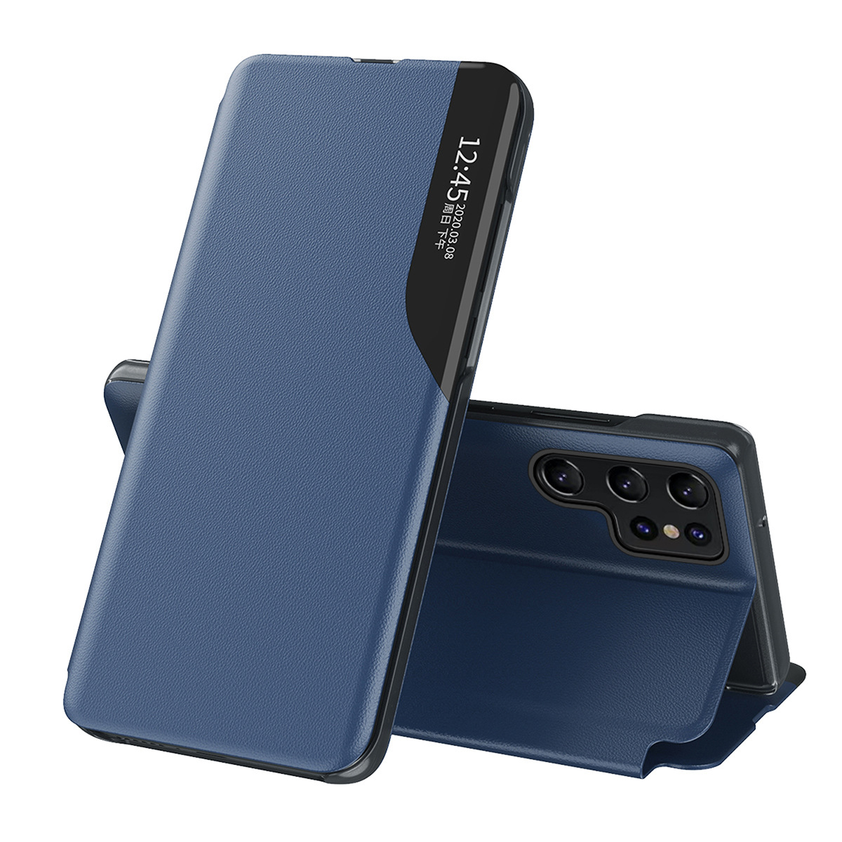 Compatible with Samsung S26 Ultra phone case, 25 Plus half-side window, 24U vegan leather flip cover, S23 protective case