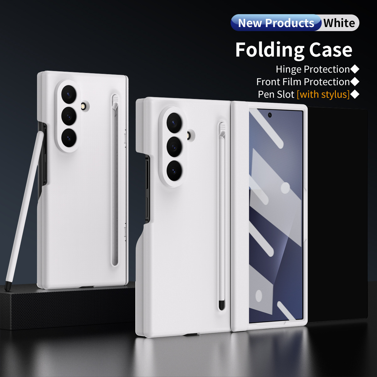 Compatible with Samsung Z TriFold tri-fold phone case, pop-up pen slot, pen case, and screen protector, all in one Fold7 protective case. - White Samsung-Z TriFold