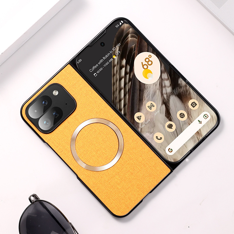 Compatible with Google Pixel 10 Pro Fold phone case, 9Fold wireless charging magnetic fabric texture folding screen protective case - Orange pixel-10proFold