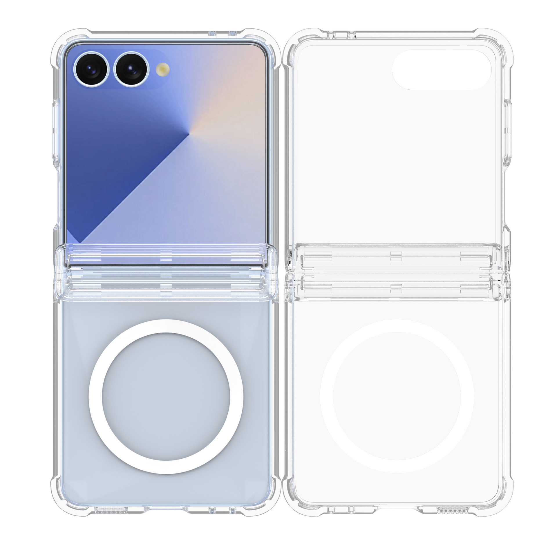 Compatible with Samsung Z Flip7 phone case, wireless charging case, screen protector, central axis Flip6/5 transparent airbag drop protection case - Transparent [Built-in Magnet] Airbag Central Axis Samsung Z Flip7 [Integrated Shell and Screen Protector]