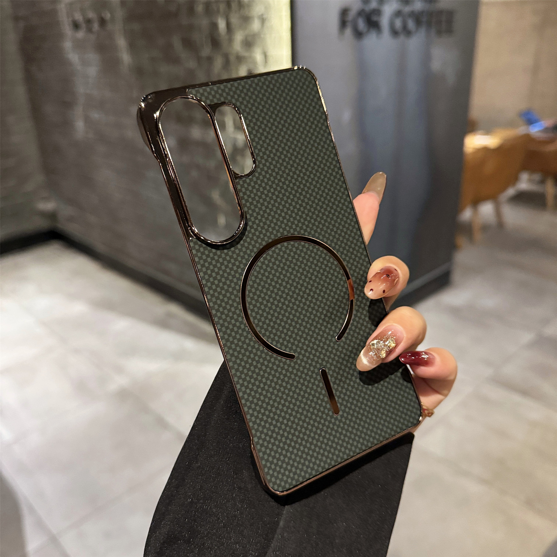 Compatible with Samsung S26 Ultra phone case, frameless magnetic, S25 Ultra electroplated Kevlar, S24P protective case - Green [Borderless] Kevlar S26Ultra