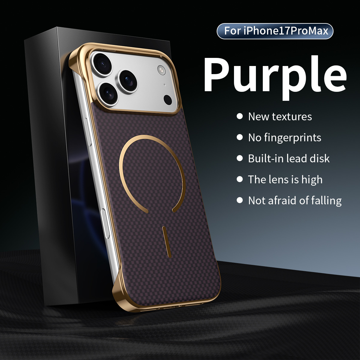 Compatible with Apple iPhone 17 Pro Max, wireless charging, 16 Pro, frameless, 15-inch electroplated ultra-thin skin-feel protective case - Purple [Borderless] Kevlar IP-17promax