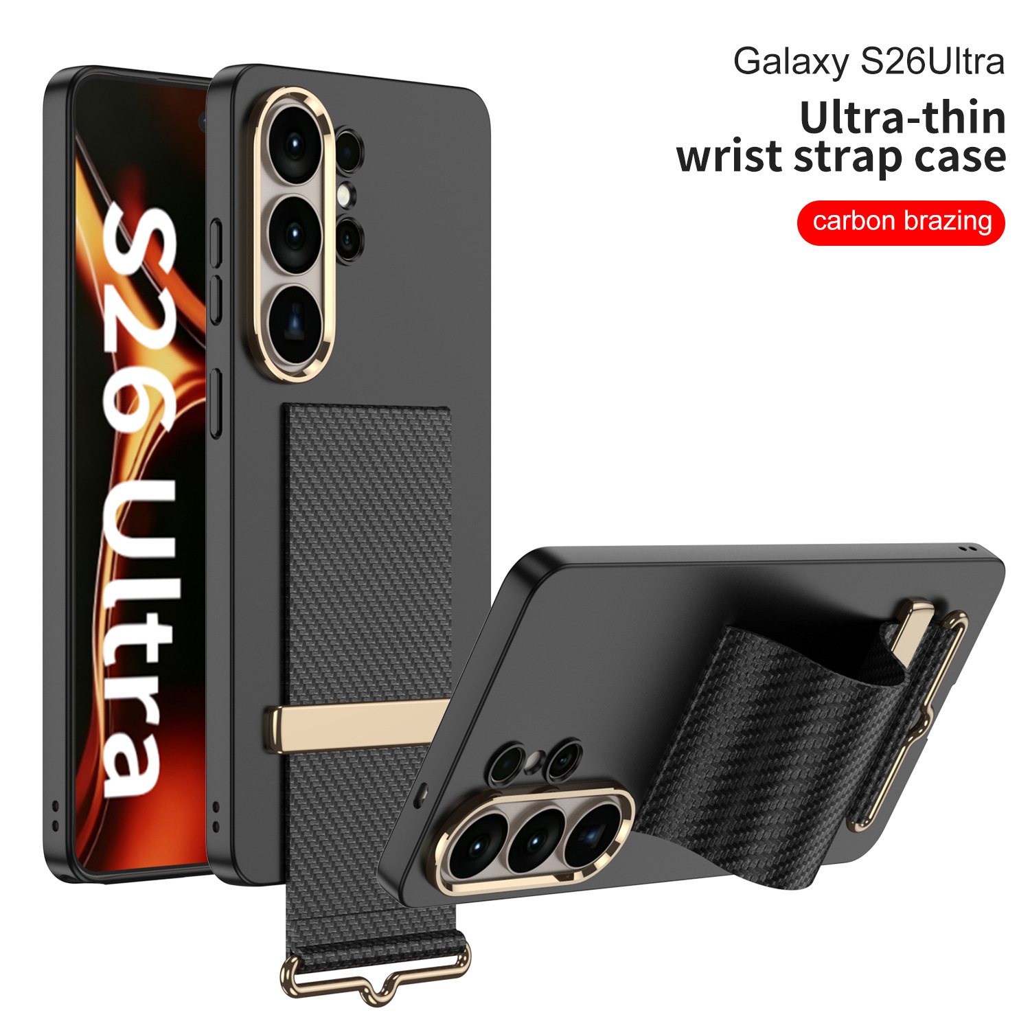 Compatible with Samsung S26 Ultra phone case, wristband, stand, contact lens frame, and S25 Ultra ultra-thin shockproof protective case - Carbon fiber textured ultra-thin wristband SM-S26Ultra