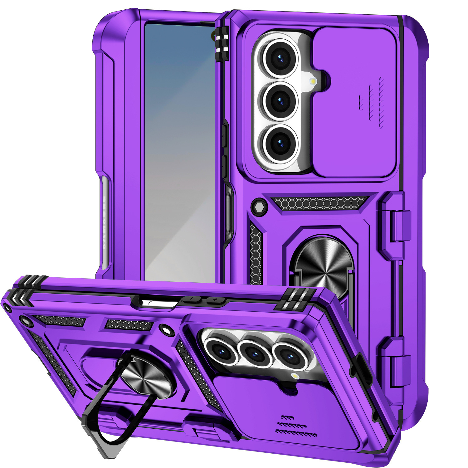 Compatible with Samsung ZFold 7/6 phone case, 5/4-inch pen slot, sliding window lens, Flip 7/6/5 car mount protective case - Purple Samsung-Z Fold7