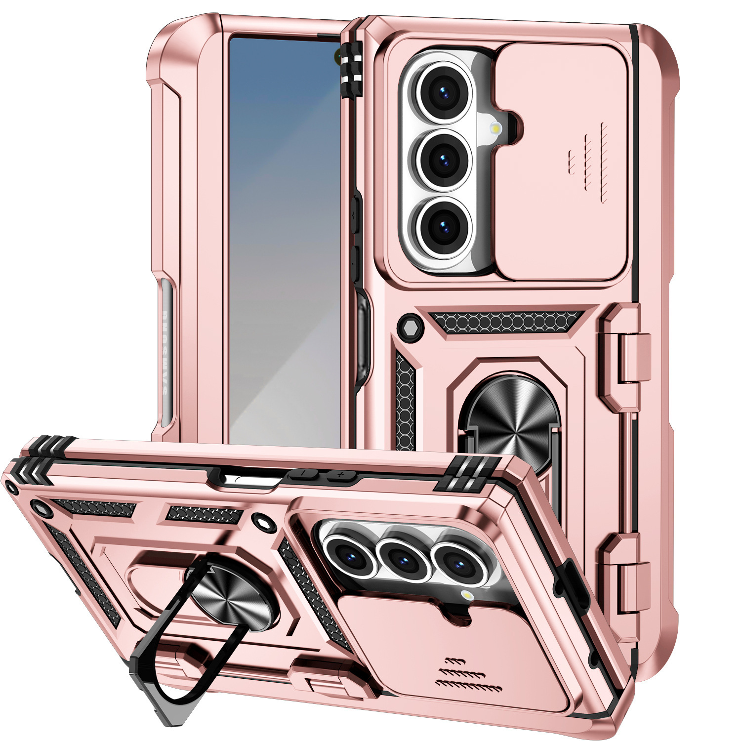 Compatible with Samsung ZFold 7/6 phone case, 5/4-inch pen slot, sliding window lens, Flip 7/6/5 car mount protective case - Pink Samsung Z Fold7