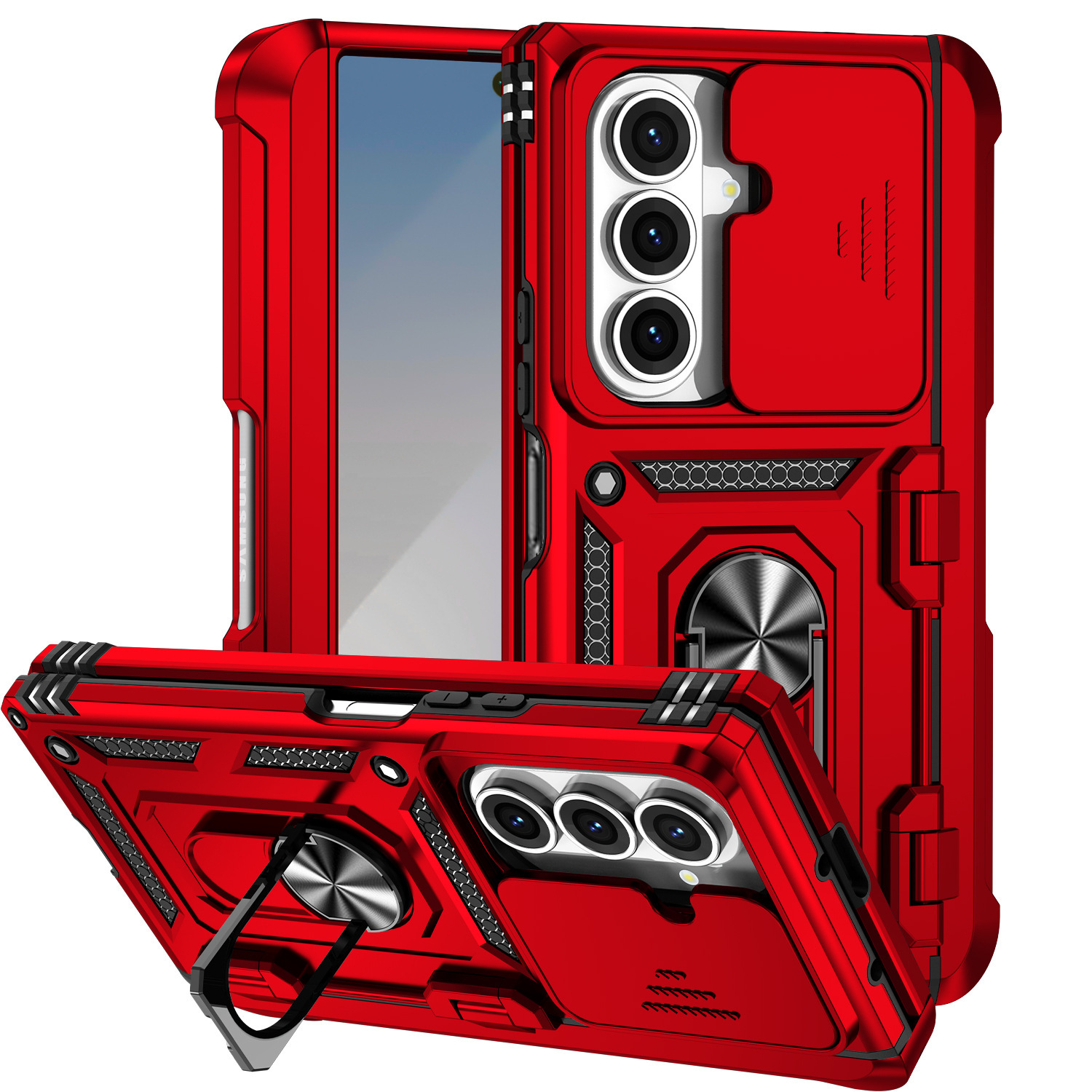 Compatible with Samsung ZFold 7/6 phone case, 5/4-inch pen slot, sliding window lens, Flip 7/6/5 car mount protective case - Red Samsung Z Fold7