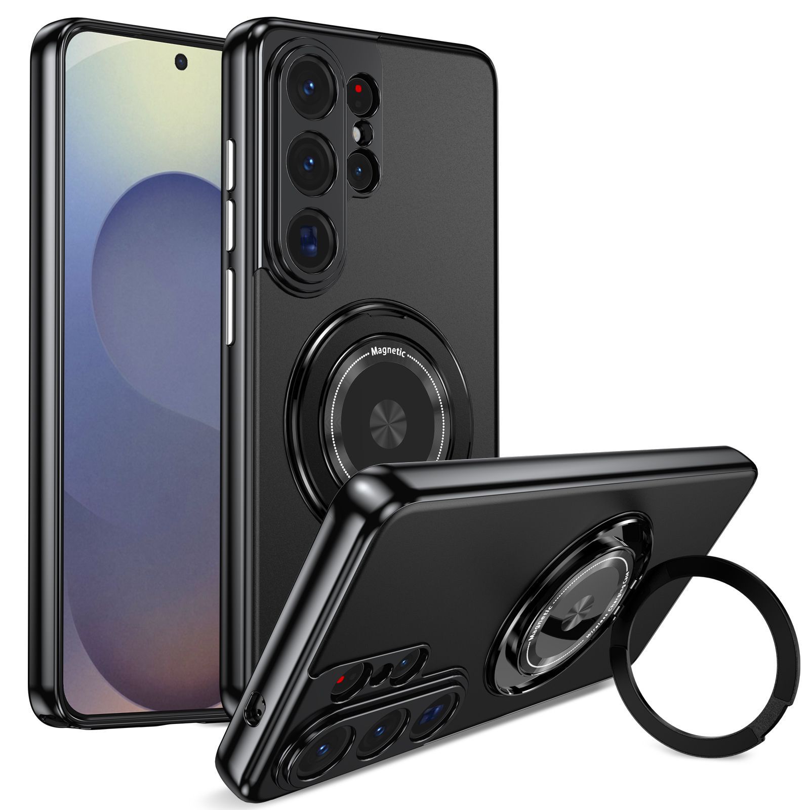 Compatible with Samsung S26 Ultra phone case, magnetic 360° rotating stand, S26 Plus full-coverage drop-proof protective case - Black [Gold Medal] S26Ultra