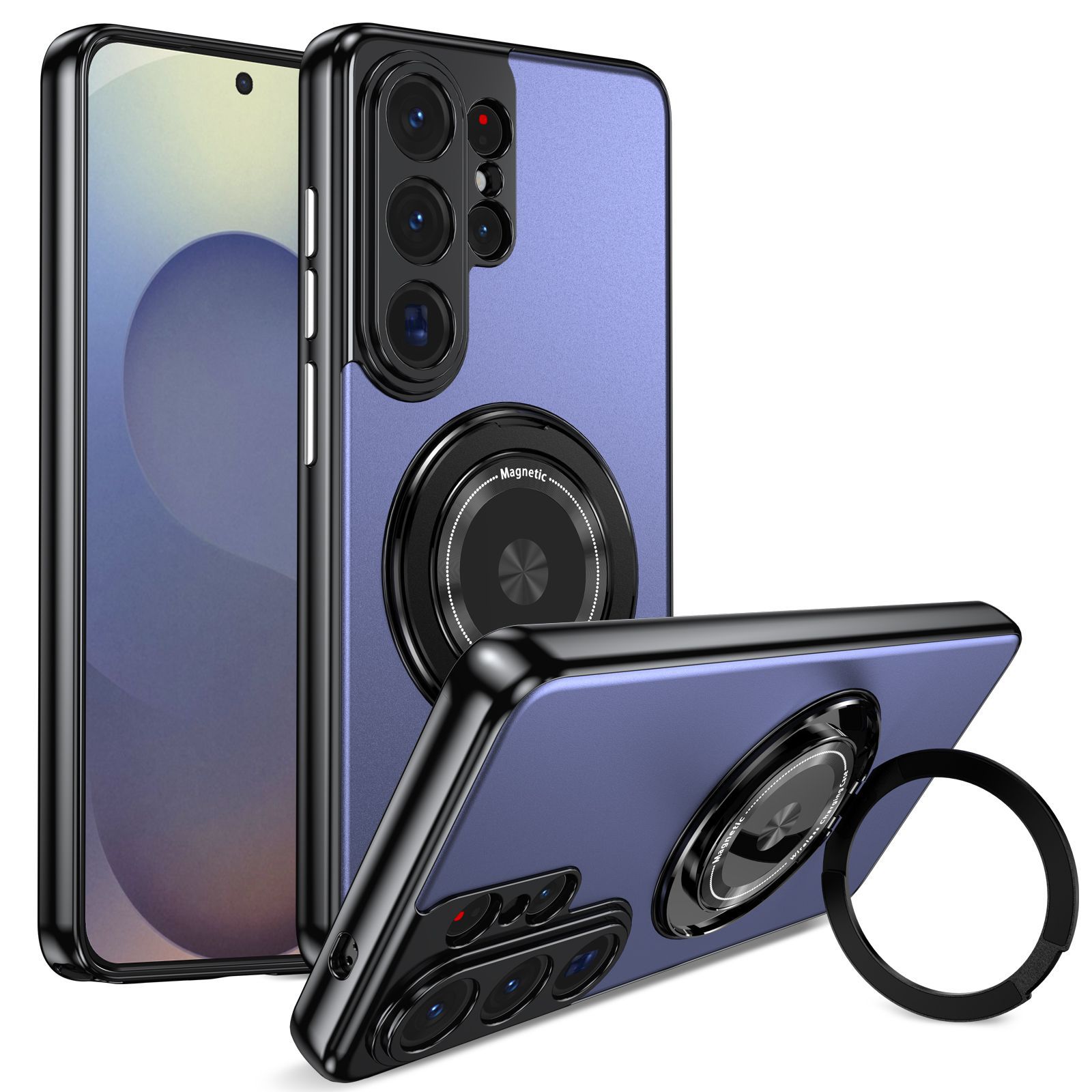 Compatible with Samsung S26 Ultra phone case, magnetic 360° rotating stand, S26 Plus full-coverage drop-proof protective case - Blue [Gold Medal] S26Ultra