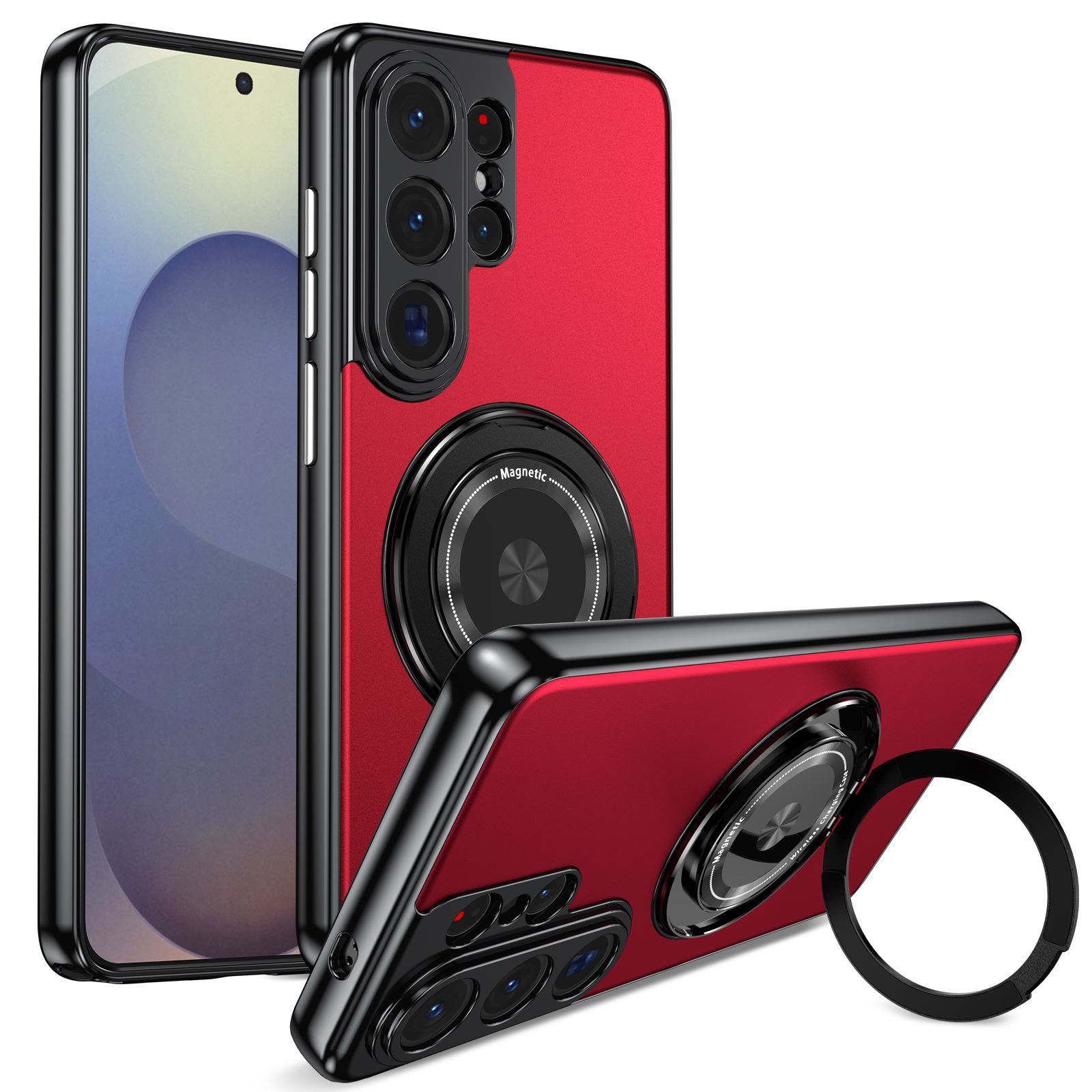 Compatible with Samsung S26 Ultra phone case, magnetic 360° rotating stand, S26 Plus full-coverage drop-proof protective case - Red [Gold Medal] S26Ultra