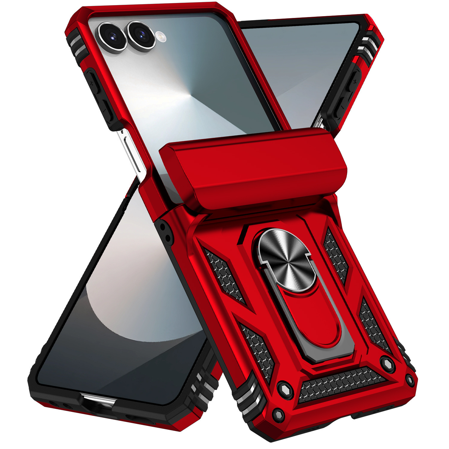 Compatible with Samsung Flip7/6/5 phone cases, car magnetic rotating ring holders, and Flip4 drop-proof protective cases. - Red Samsung Z Flip7