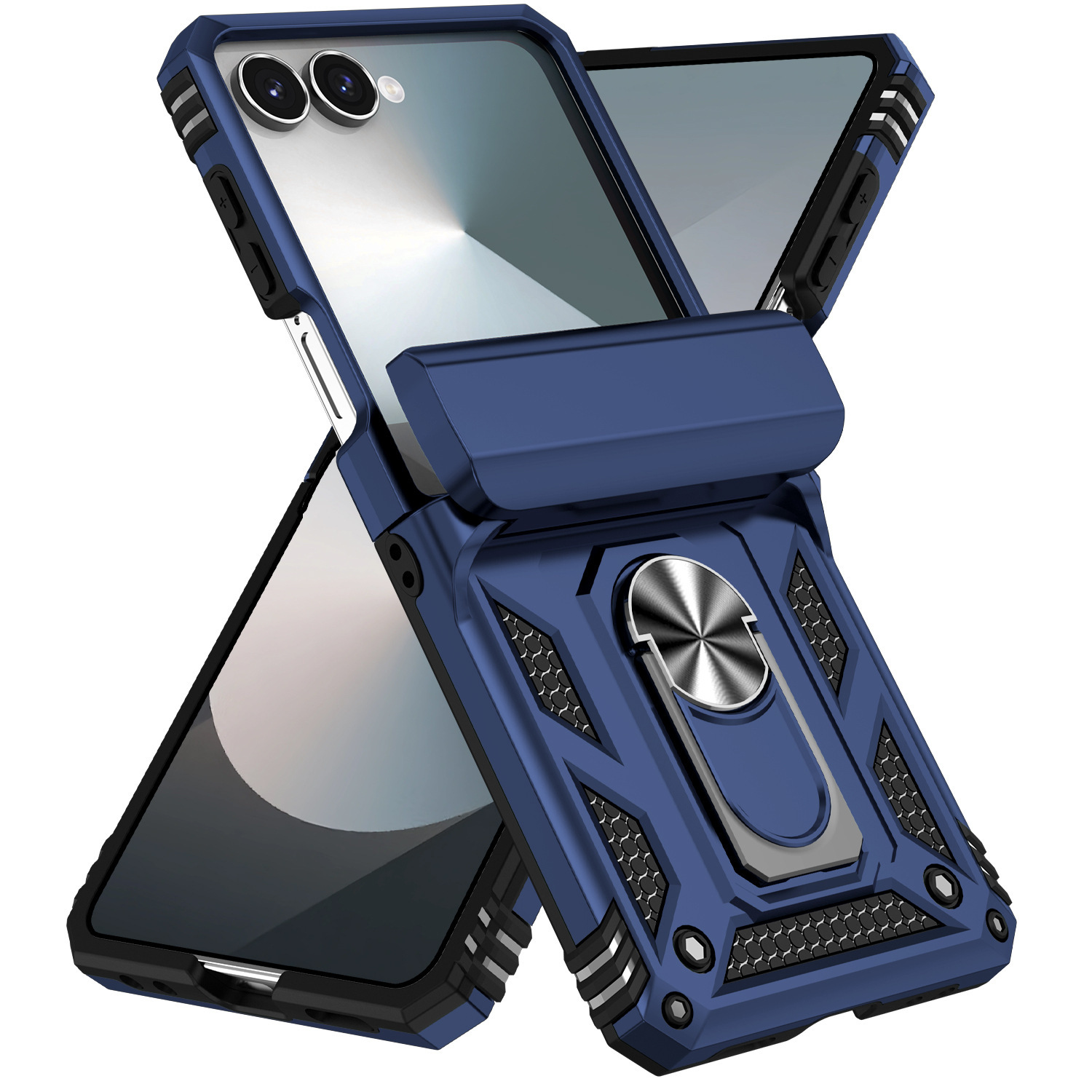 Compatible with Samsung Flip7/6/5 phone cases, car magnetic rotating ring holders, and Flip4 drop-proof protective cases. - Blue Samsung Z Flip7