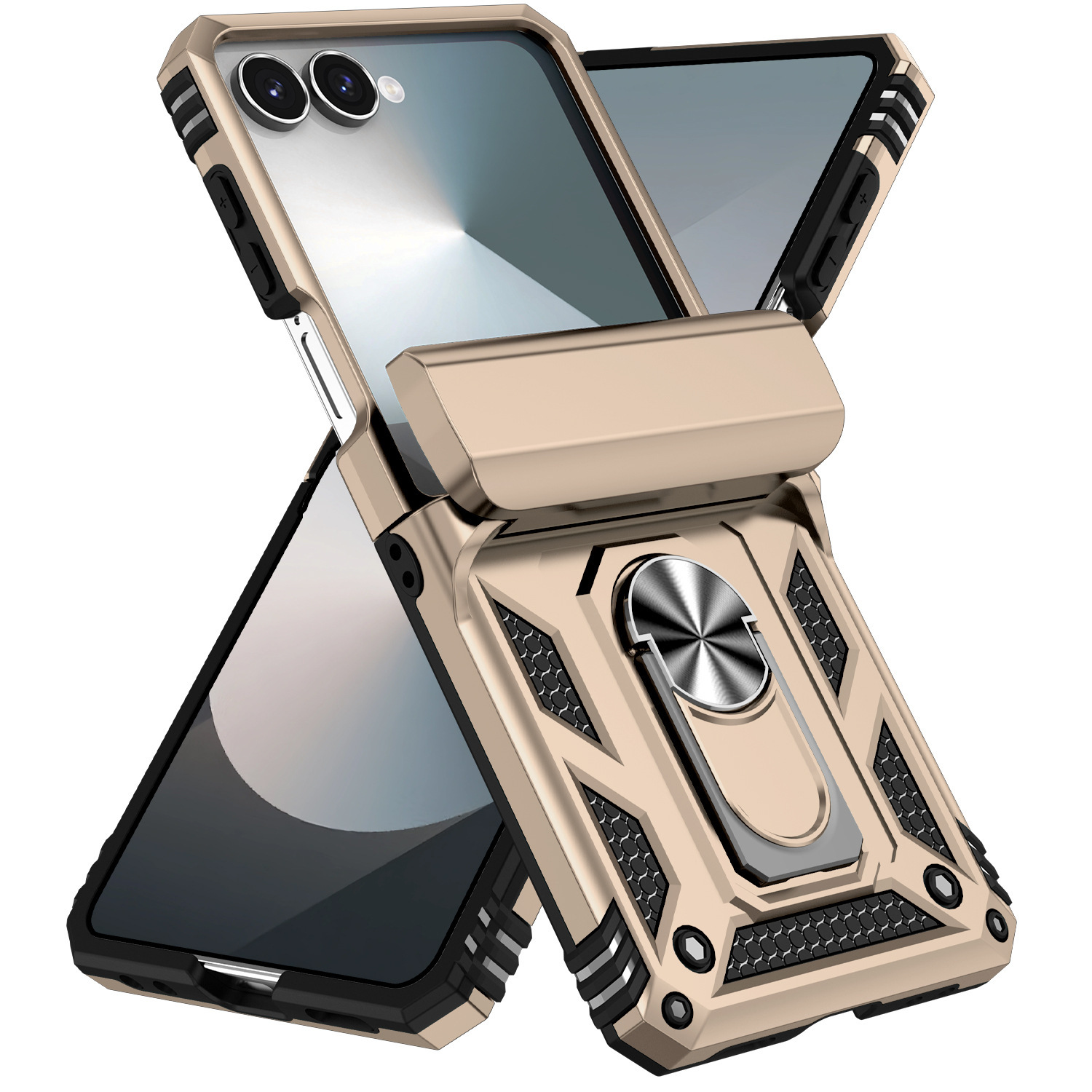 Compatible with Samsung Flip7/6/5 phone cases, car magnetic rotating ring holders, and Flip4 drop-proof protective cases. - Gold Samsung Z Flip7
