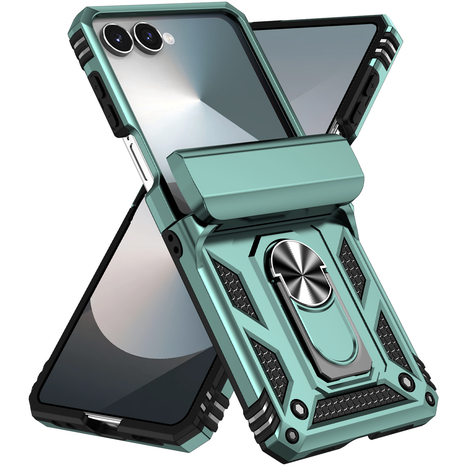 Compatible with Samsung Flip7/6/5 phone cases, car magnetic rotating ring holders, and Flip4 drop-proof protective cases. - Green Samsung Z Flip7