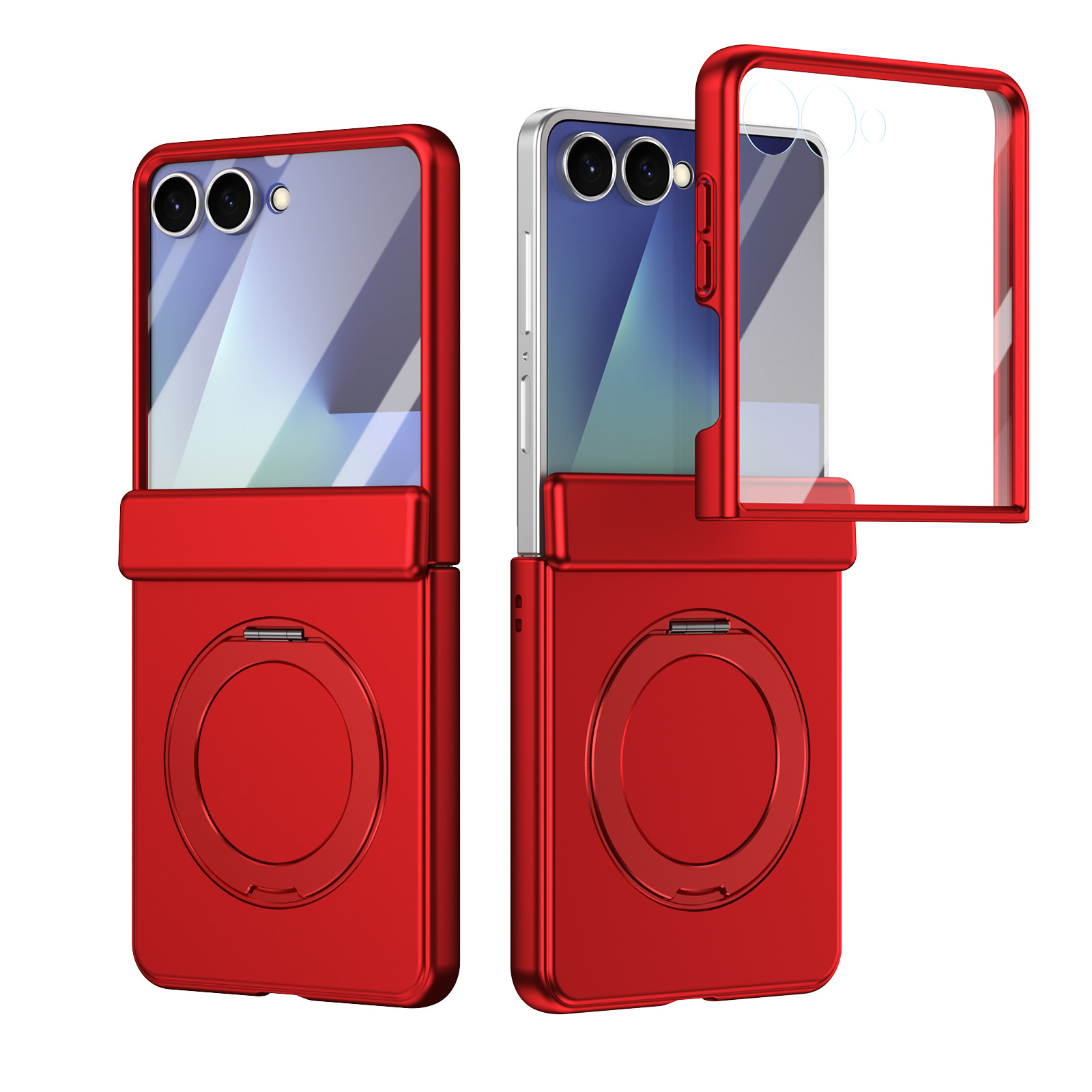 Compatible with Samsung Z Flip 8/7 phone case, 6/5 wireless charging, magnetic 360° rotating stand, case, screen protector, hinge, full coverage. - Red [Cover] Golden Gloss Samsung Z Flip8