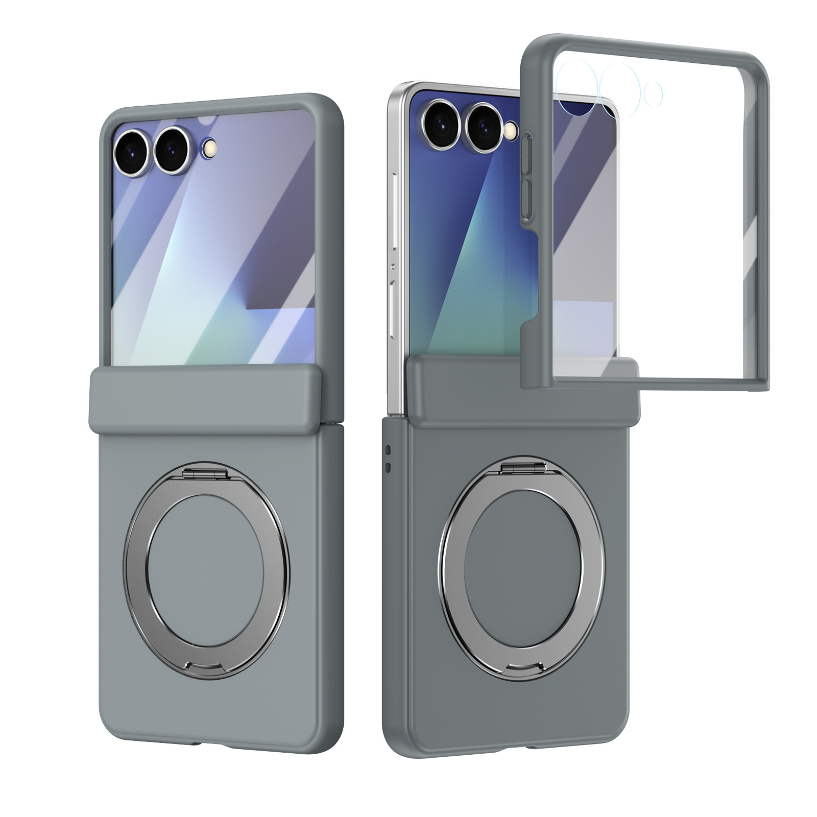 Compatible with Samsung Z Flip 8/7 phone case, 6/5 wireless charging, magnetic 360° rotating stand, case, screen protector, hinge, full coverage. - Gray [Casing Cover] Golden Gloss Samsung-Z Flip8